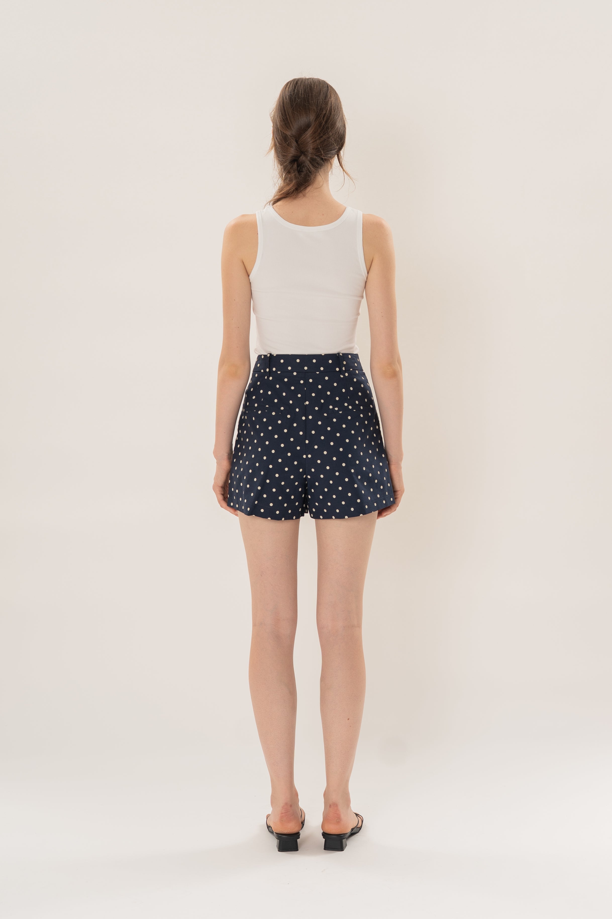 Volume Pleated Shorts in Ivory Dot