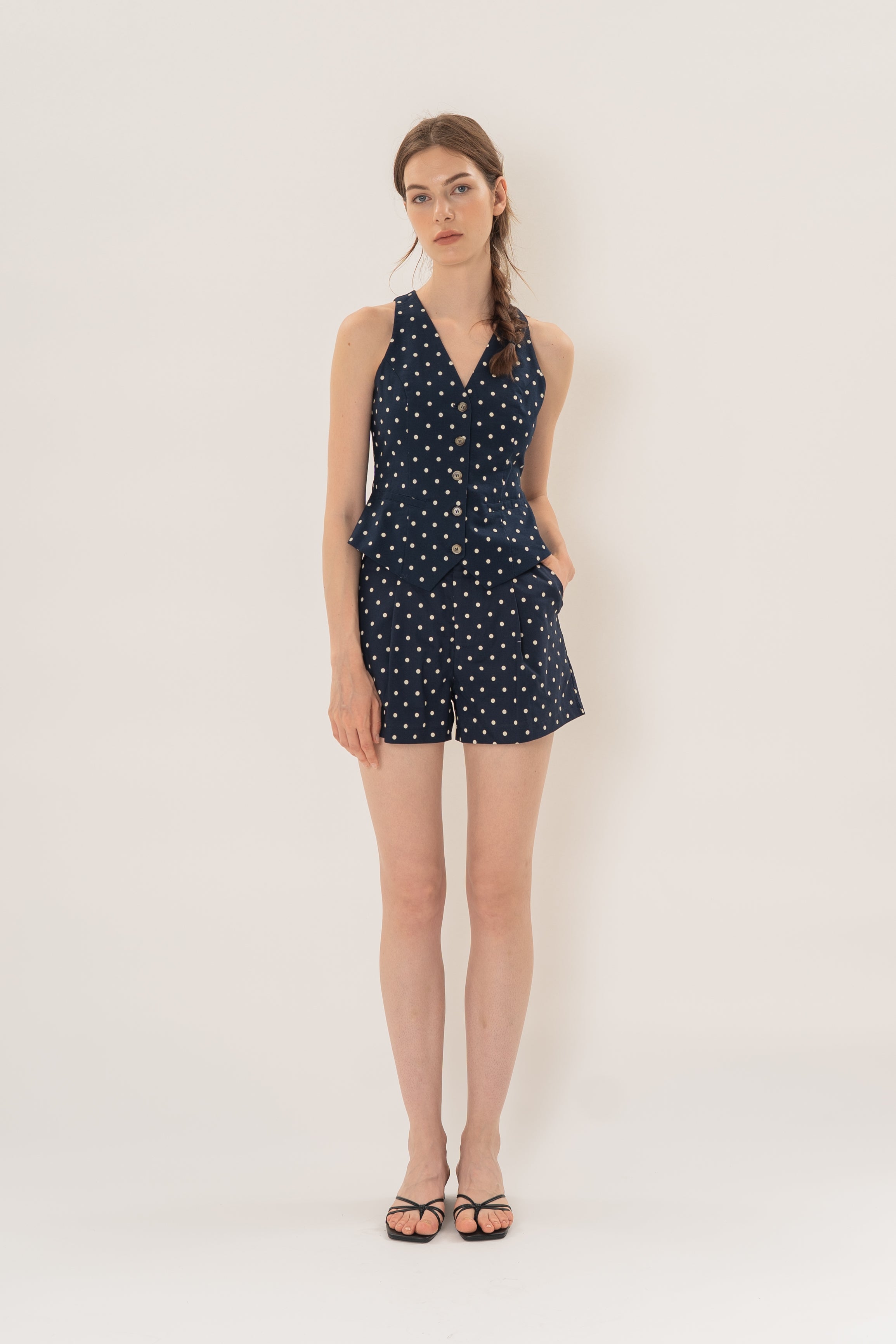 Halter Padded Waistcoat in Ivory Dot