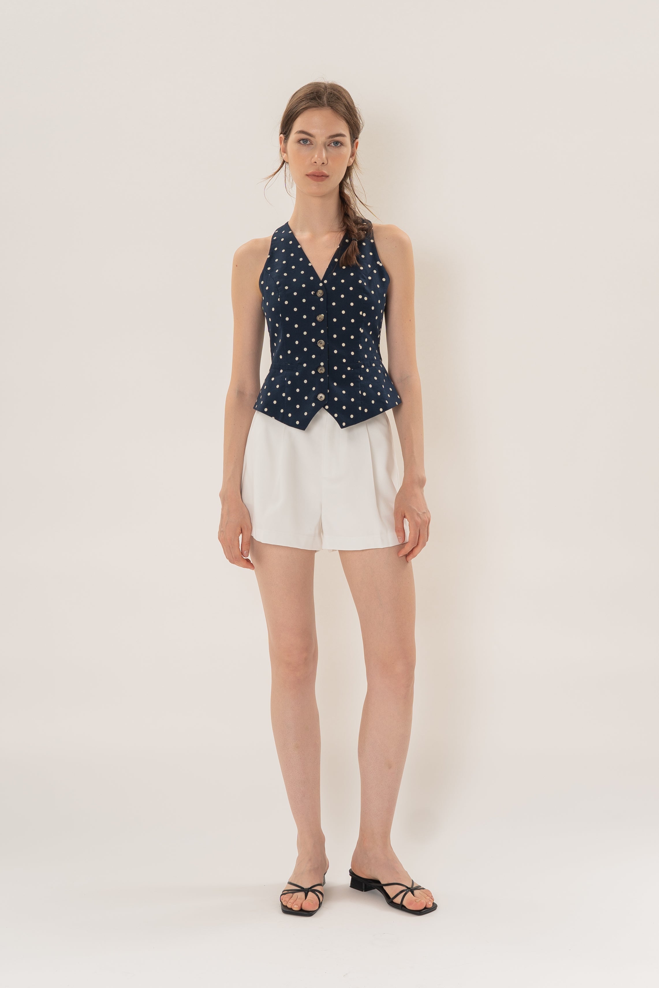 Halter Padded Waistcoat in Ivory Dot