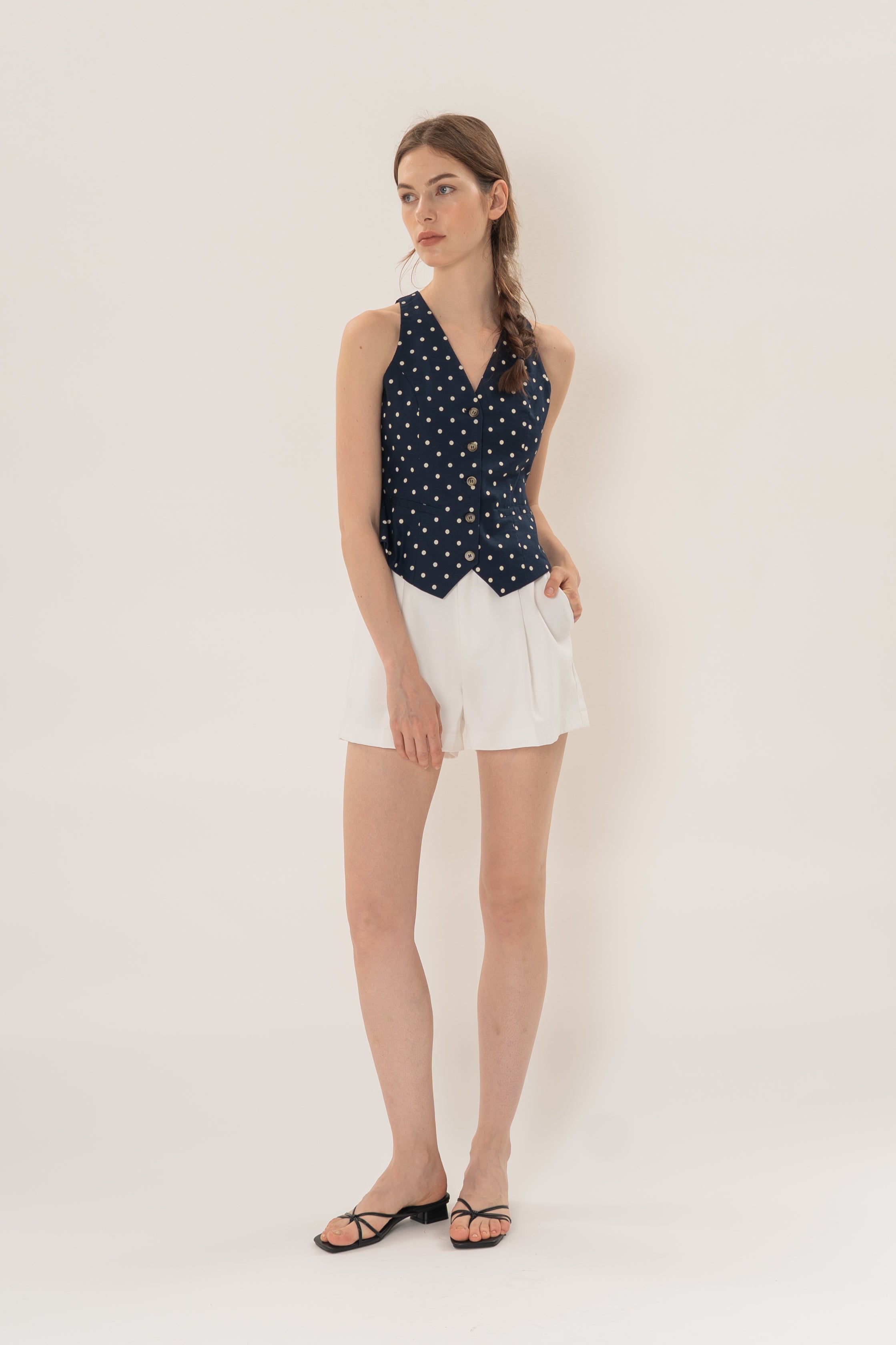 Halter Padded Waistcoat in Ivory Dot