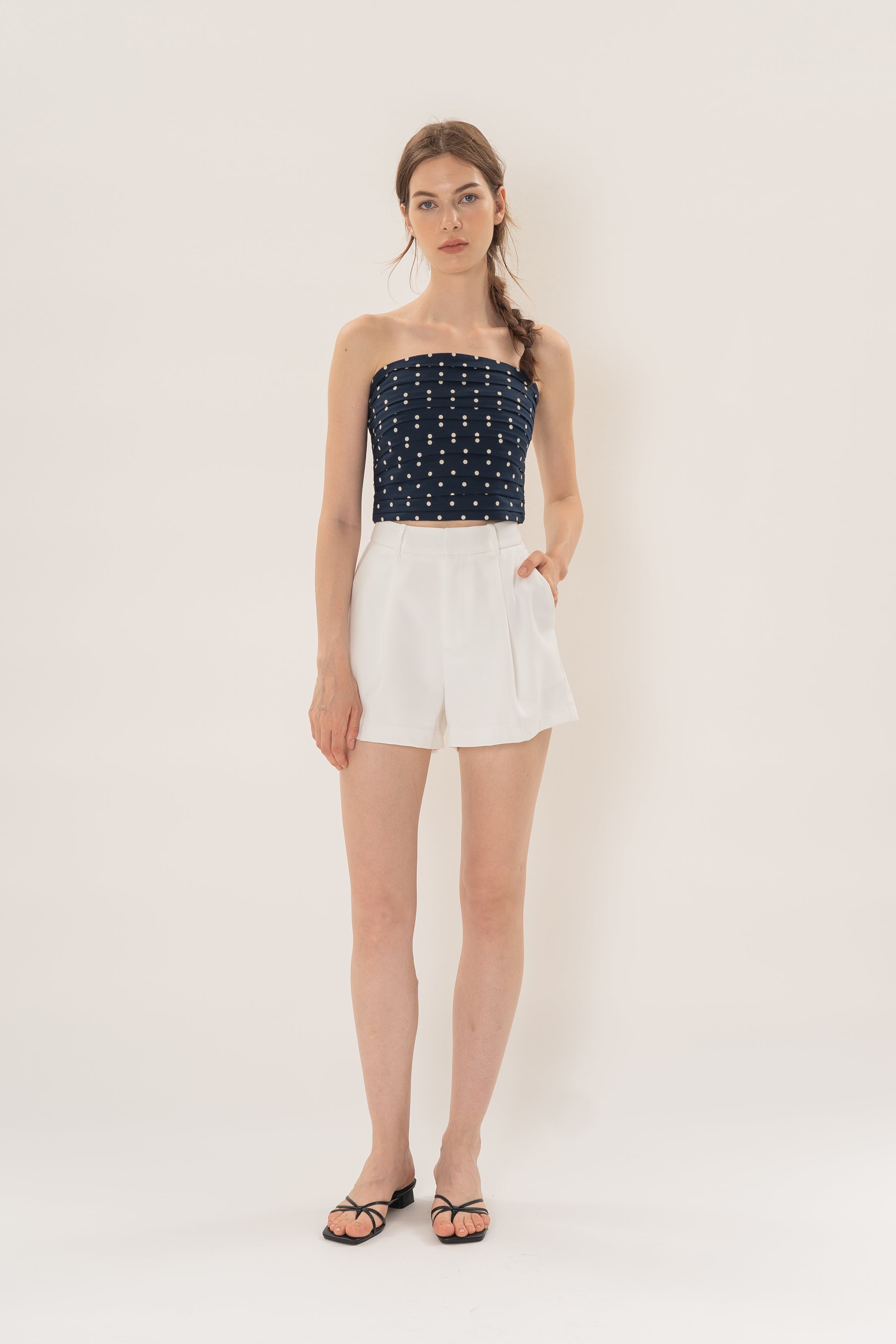 Volume Pleated Shorts in White