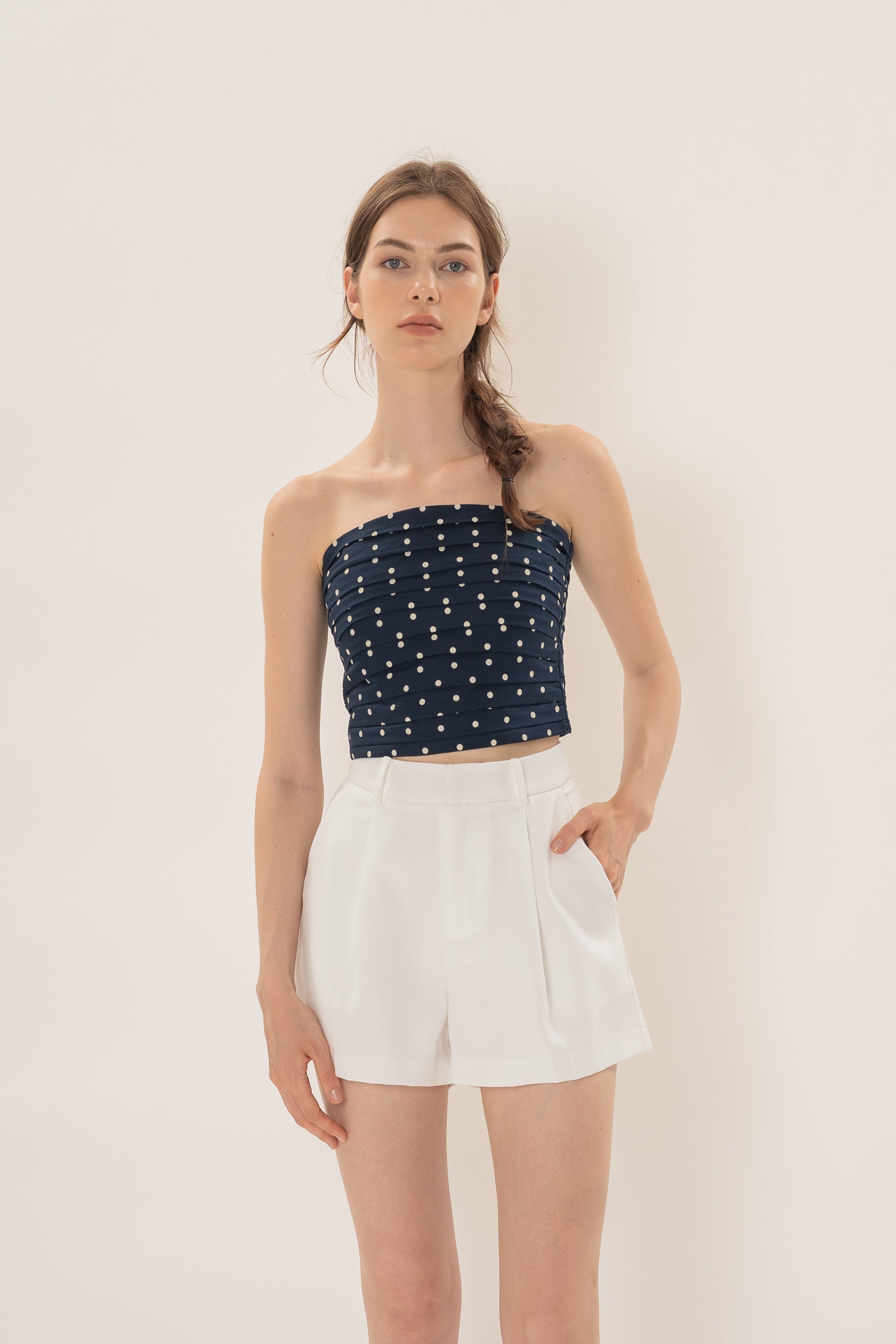Volume Pleated Shorts in White