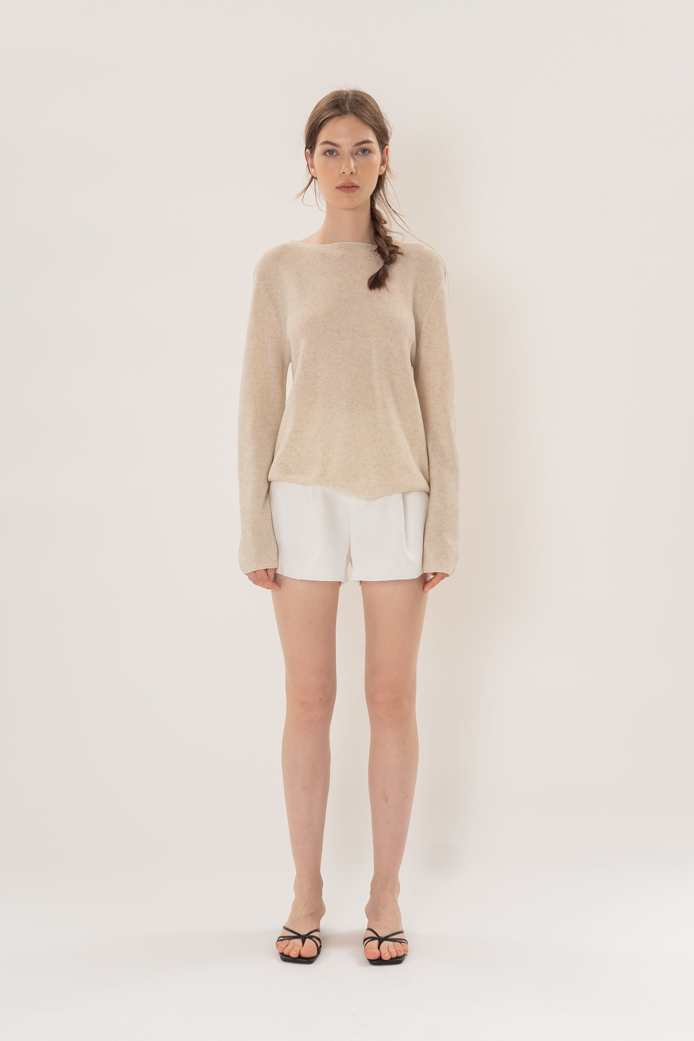 Summer Knit Boat Neck Sweater in Oat