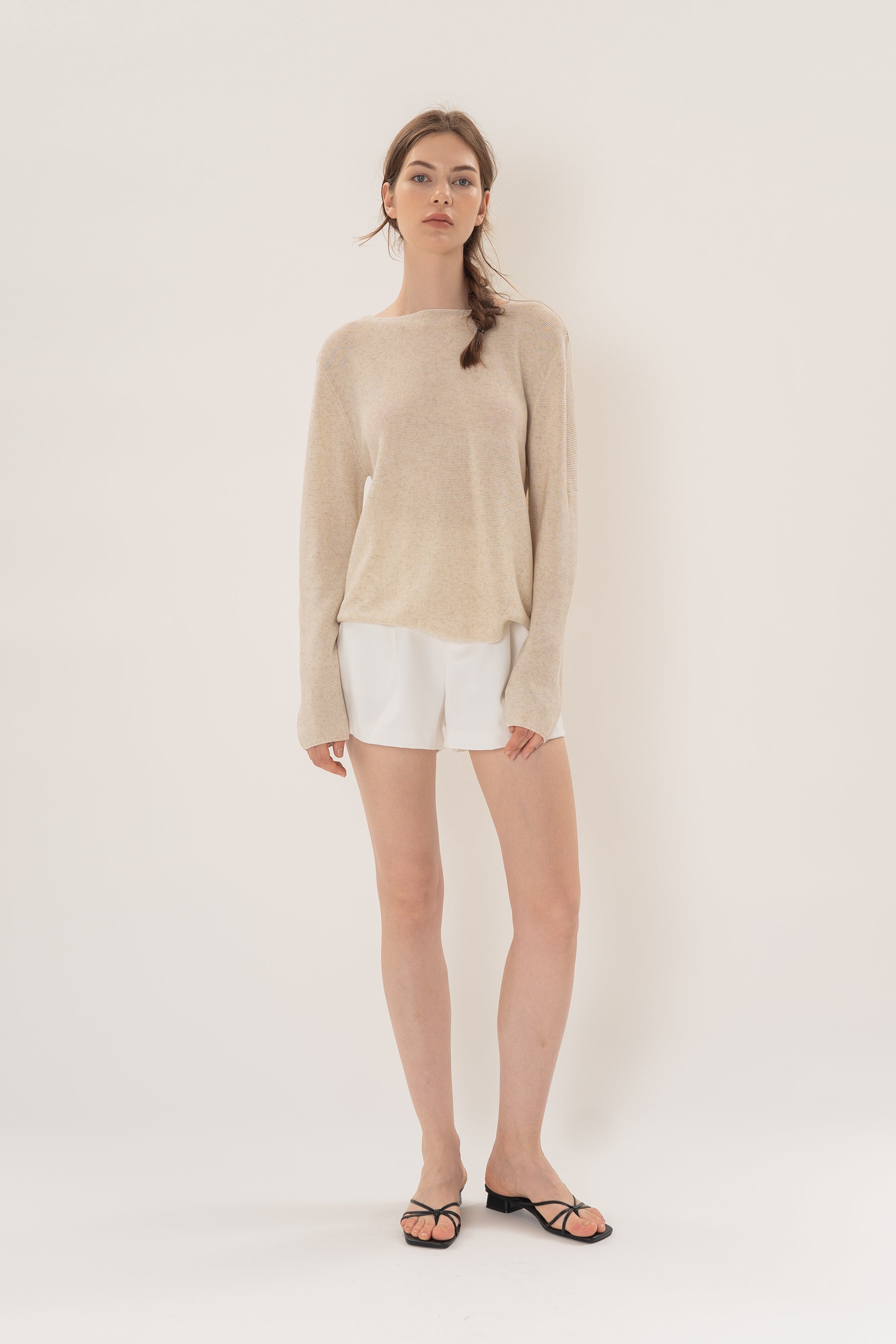 Summer Knit Boat Neck Sweater in Oat