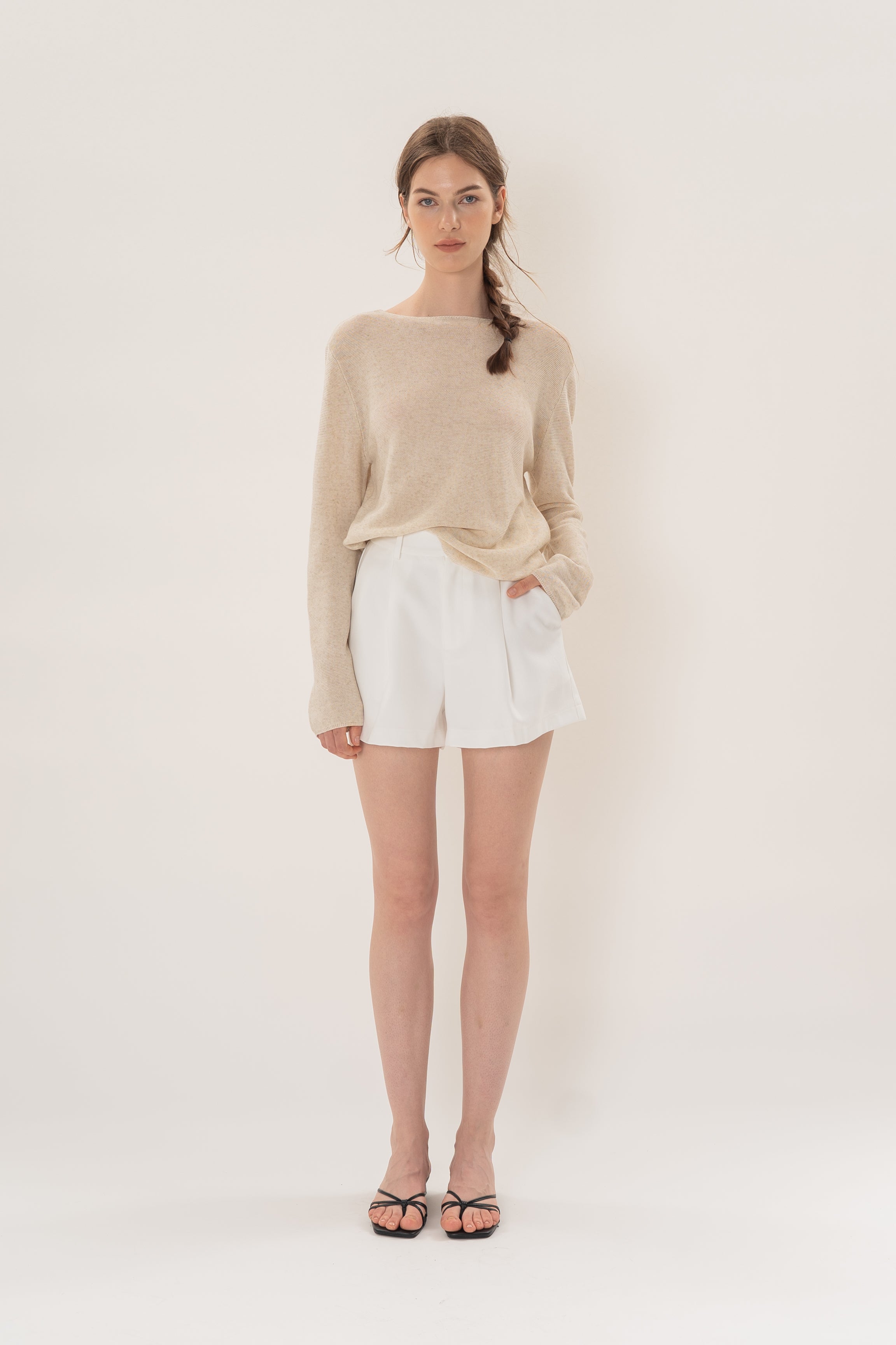 Summer Knit Boat Neck Sweater in Oat