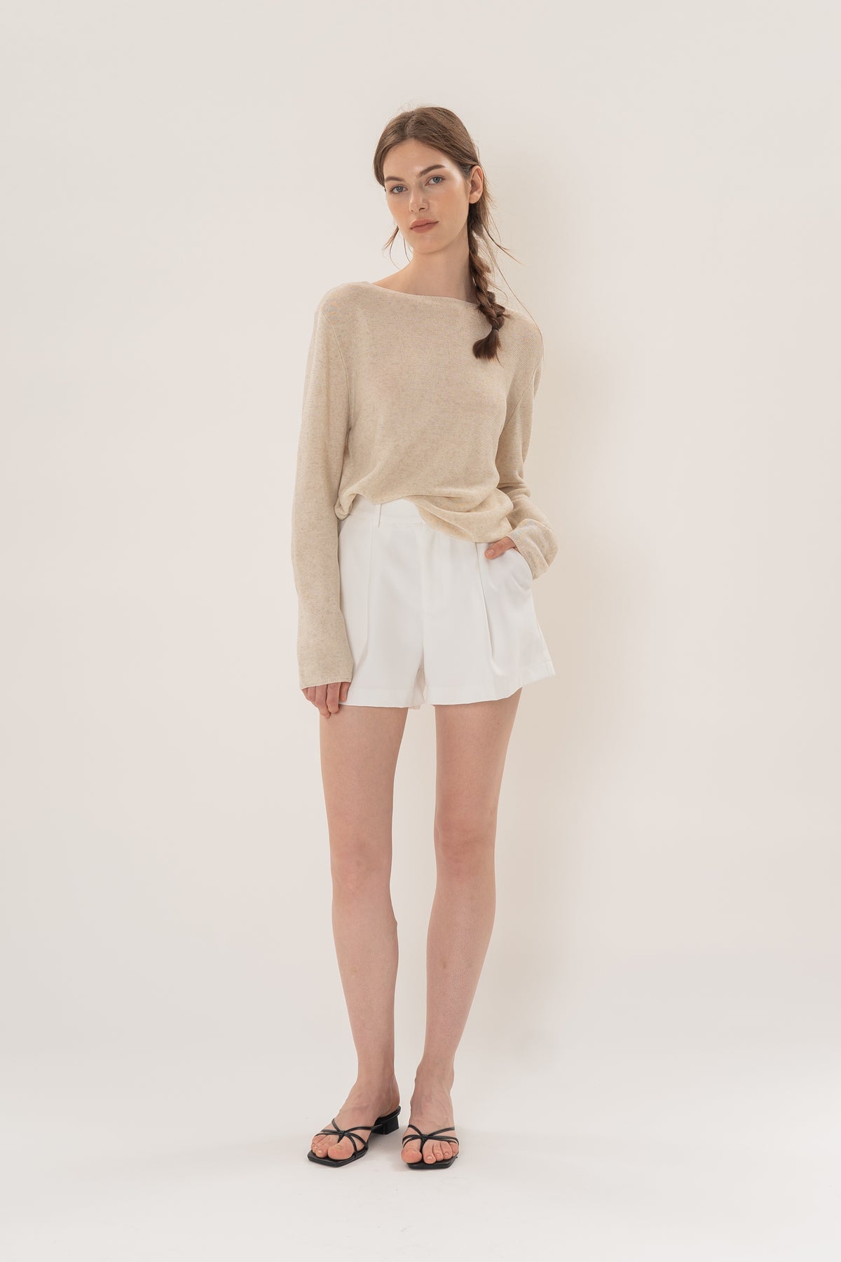 Summer Knit Boat Neck Sweater in Oat