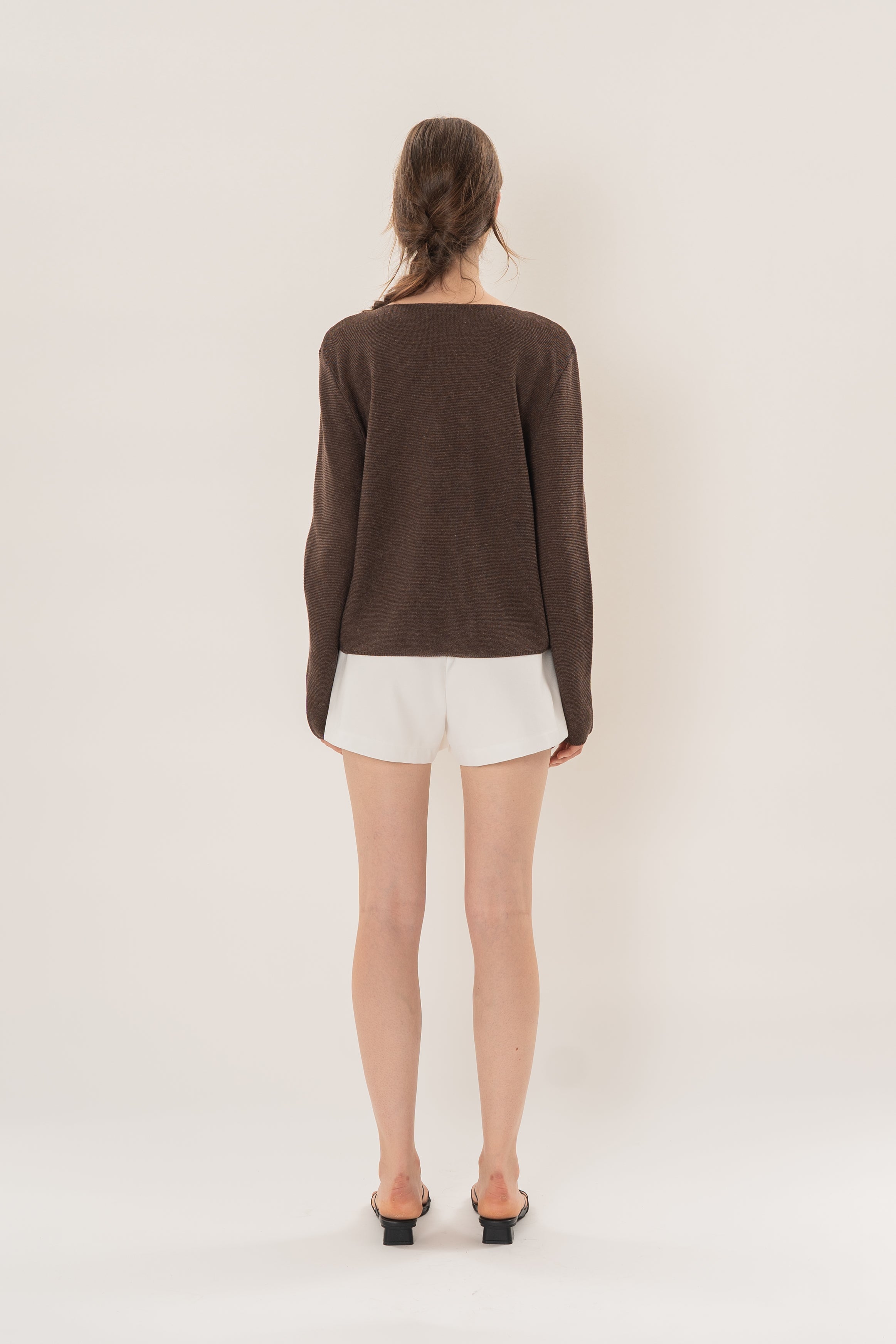 Summer Knit Boat Neck Sweater in Heather Brown