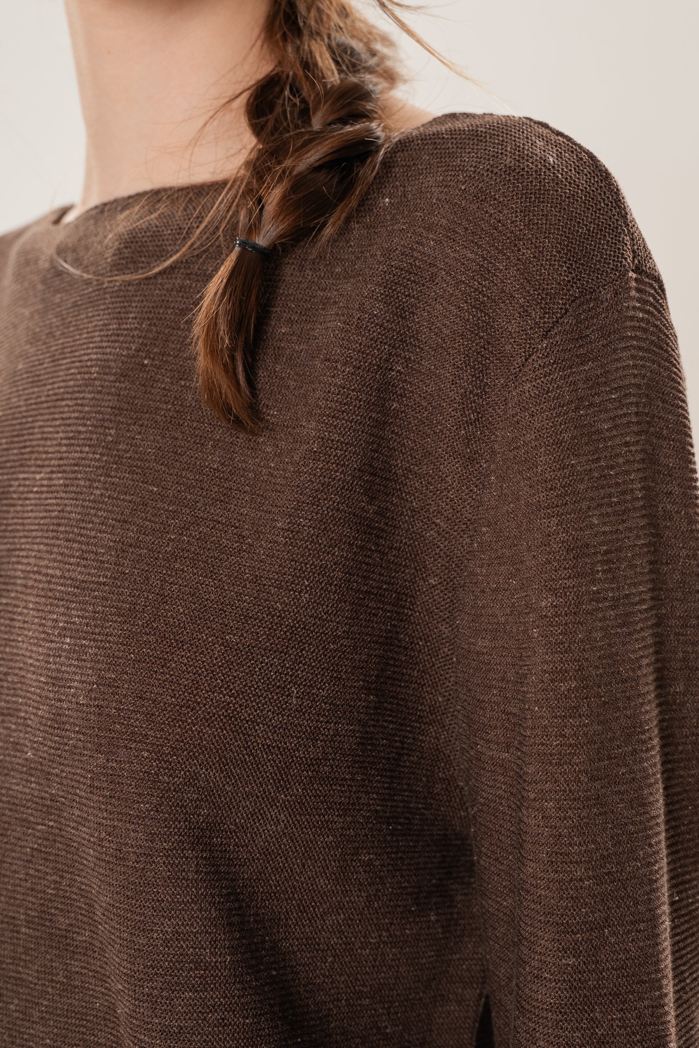 Summer Knit Boat Neck Sweater in Heather Brown