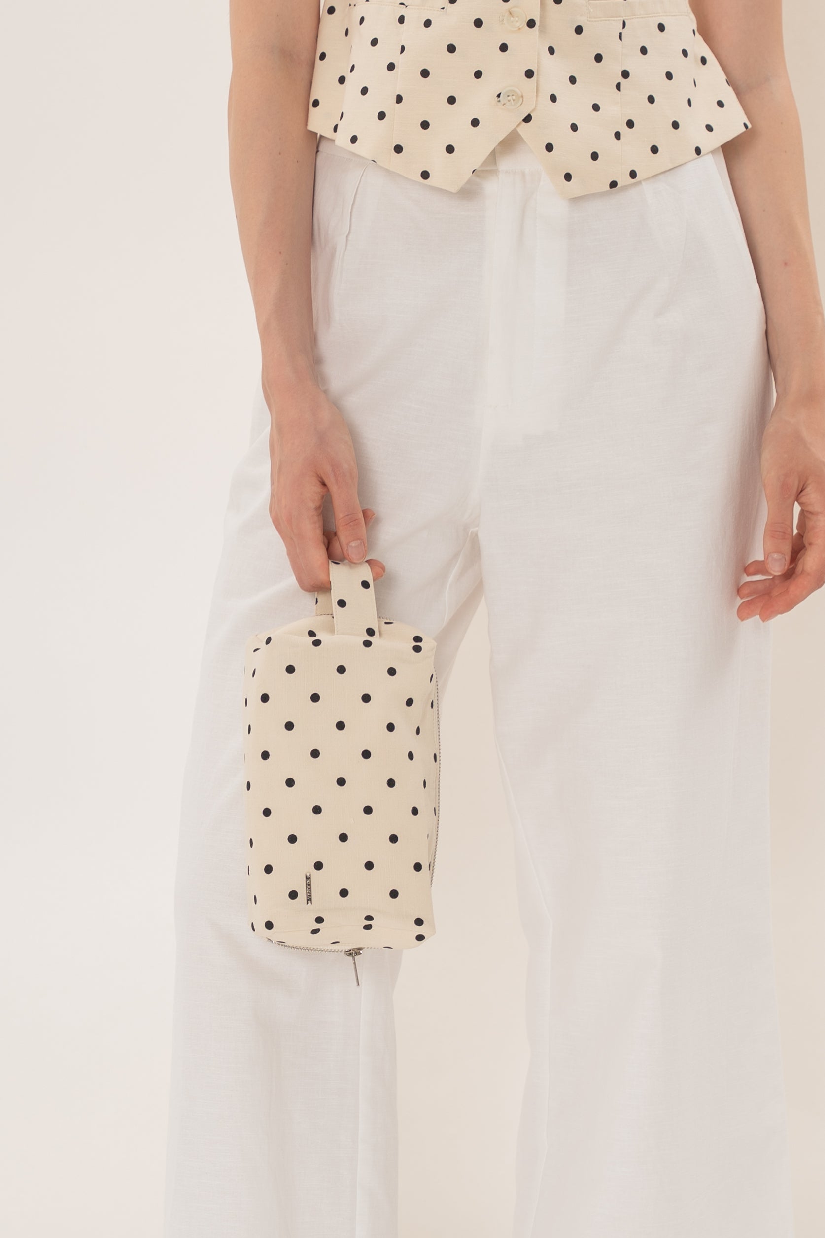 Pouch With Carrying Strap in Polka Dot Ivory