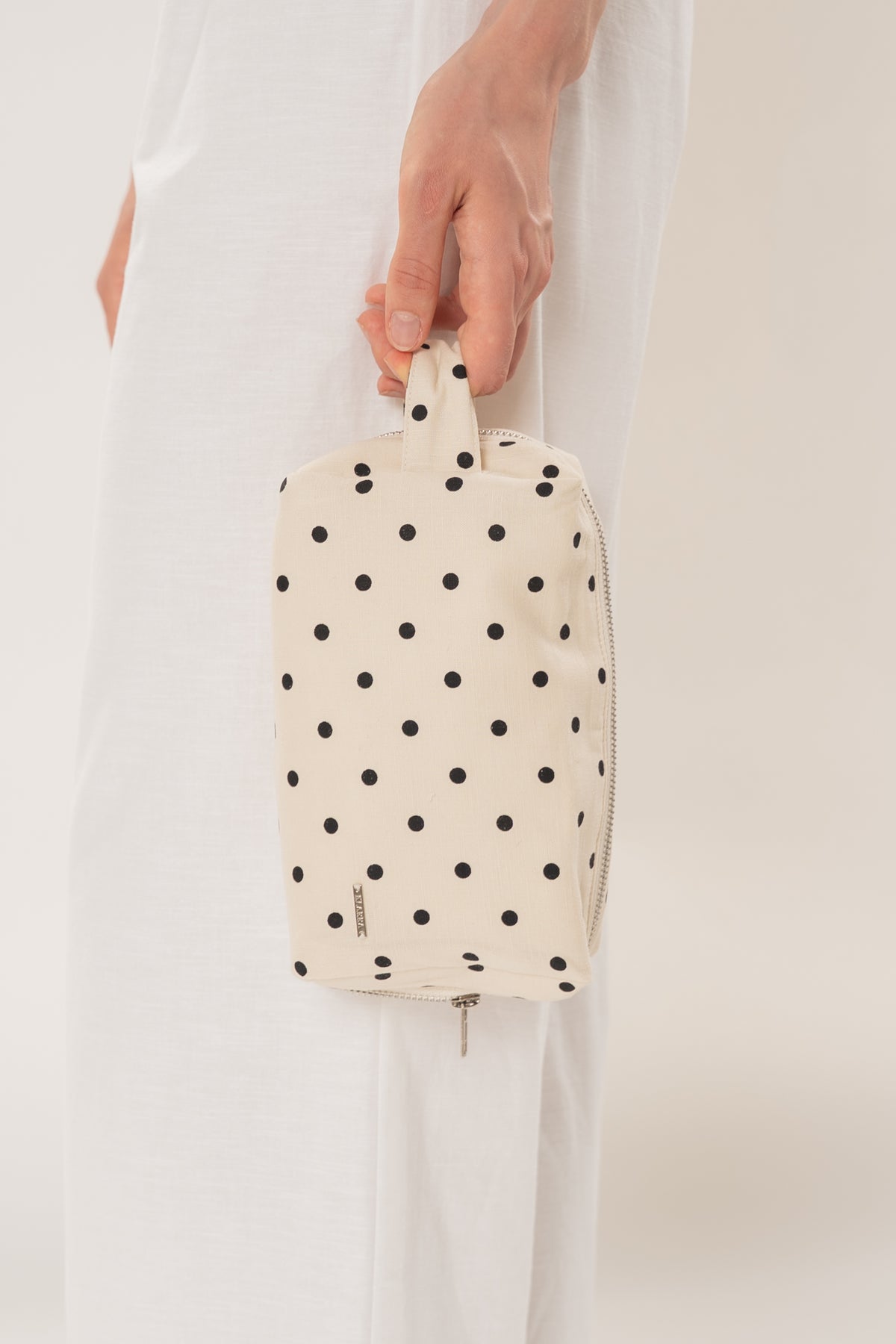 Pouch With Carrying Strap in Polka Dot Ivory