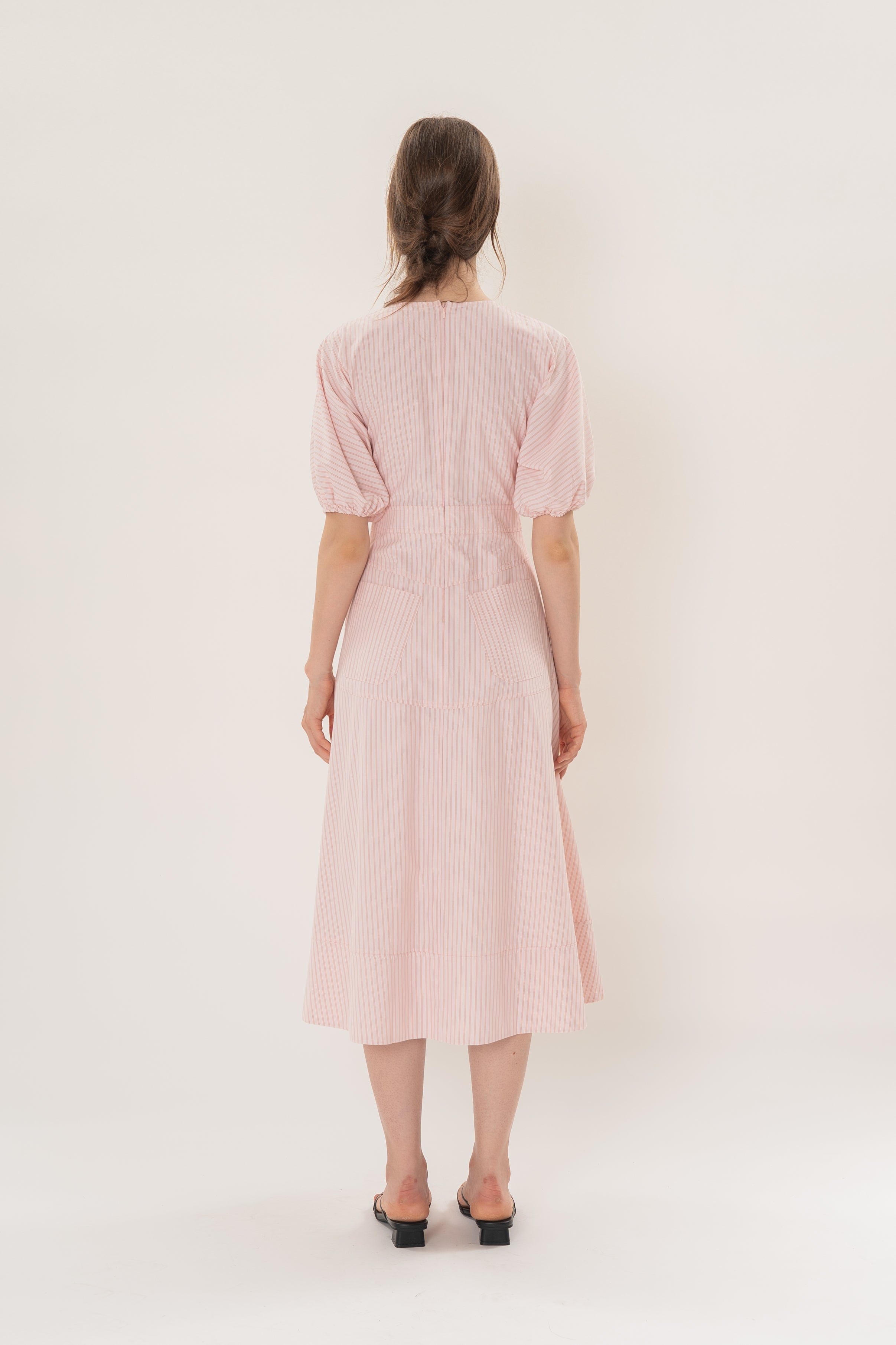 V Neck Stitchline Midi Dress in Roseate Stripe
