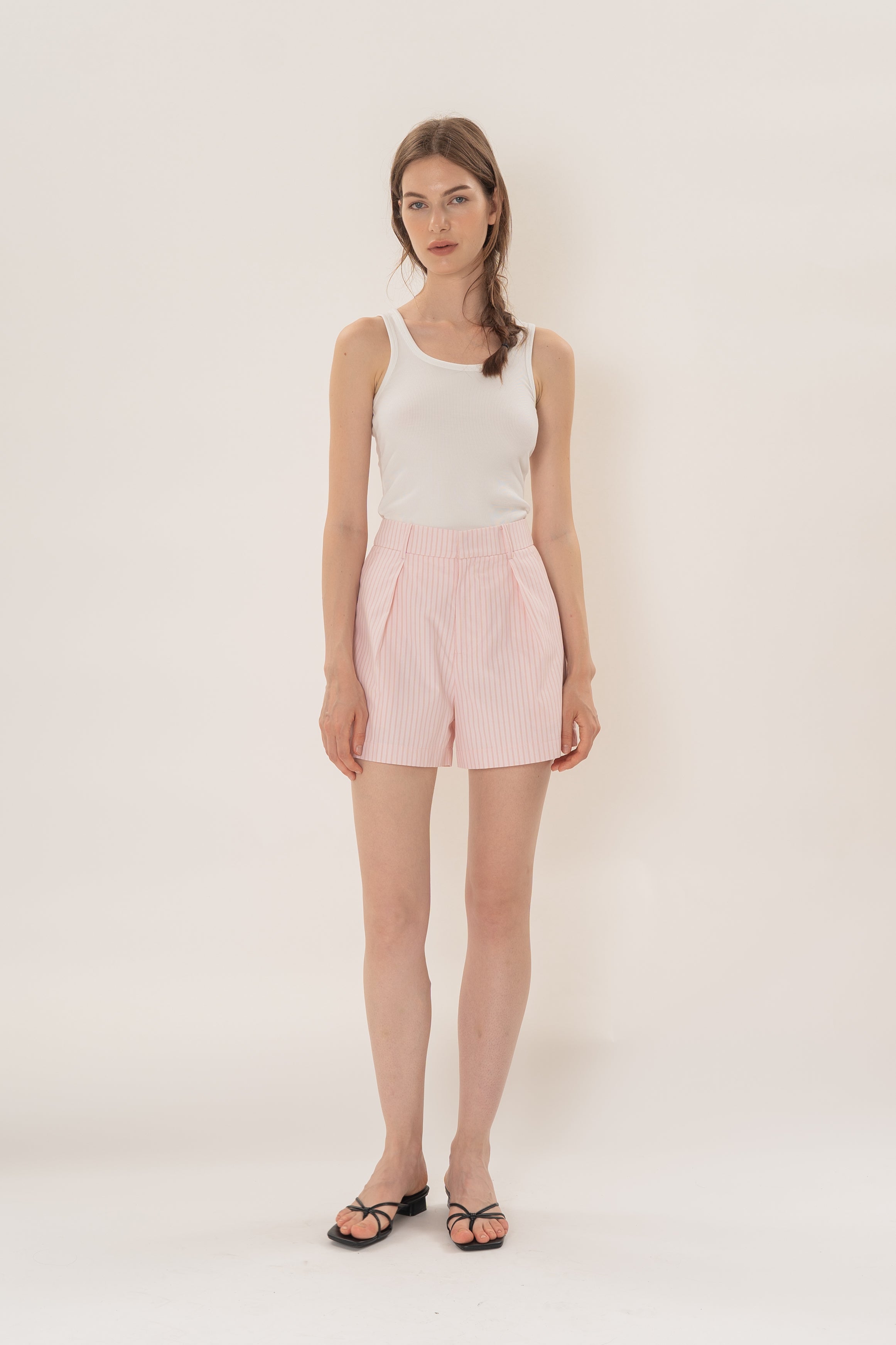 Pleated Shorts in Roseate Stripe