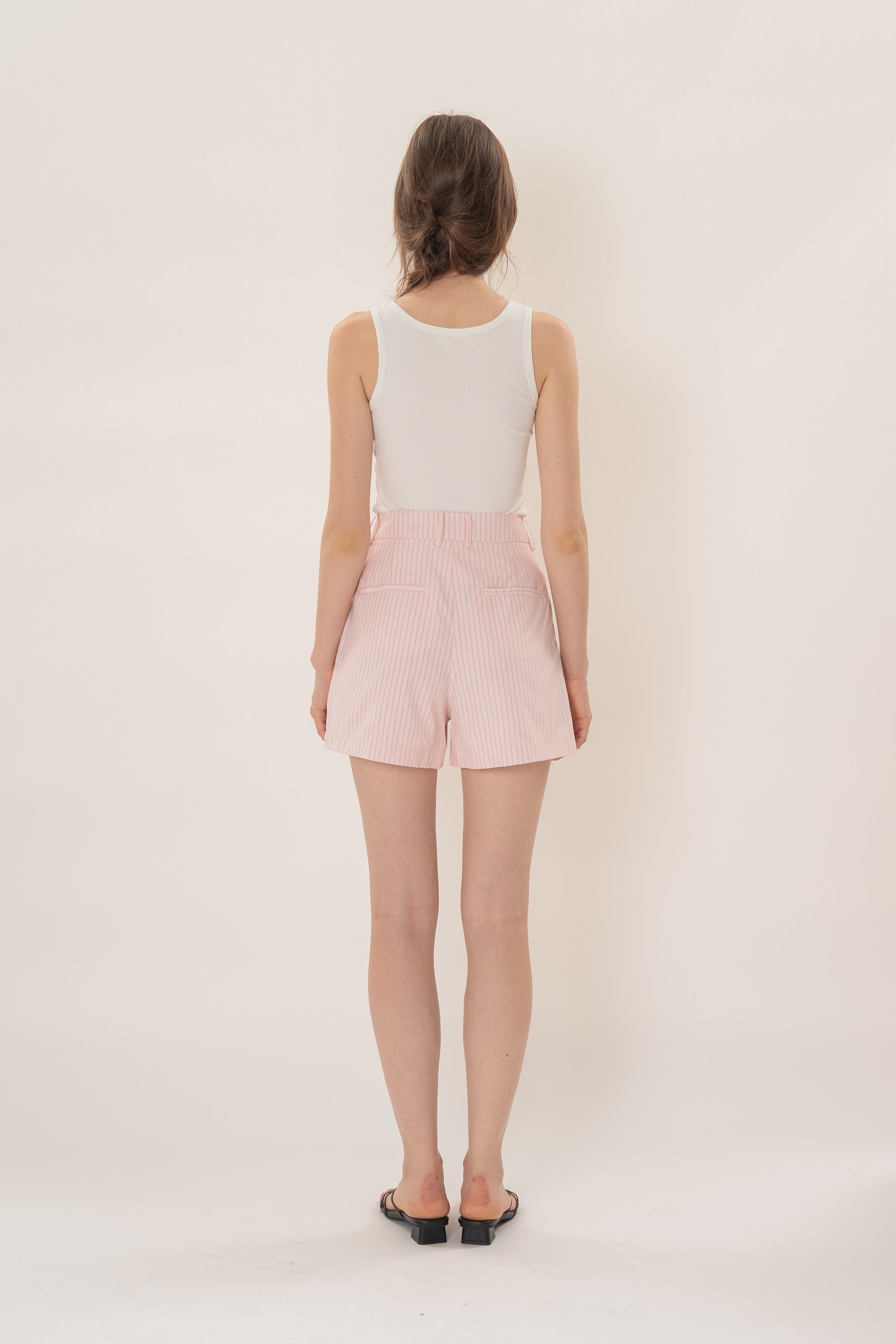 Pleated Shorts in Roseate Stripe