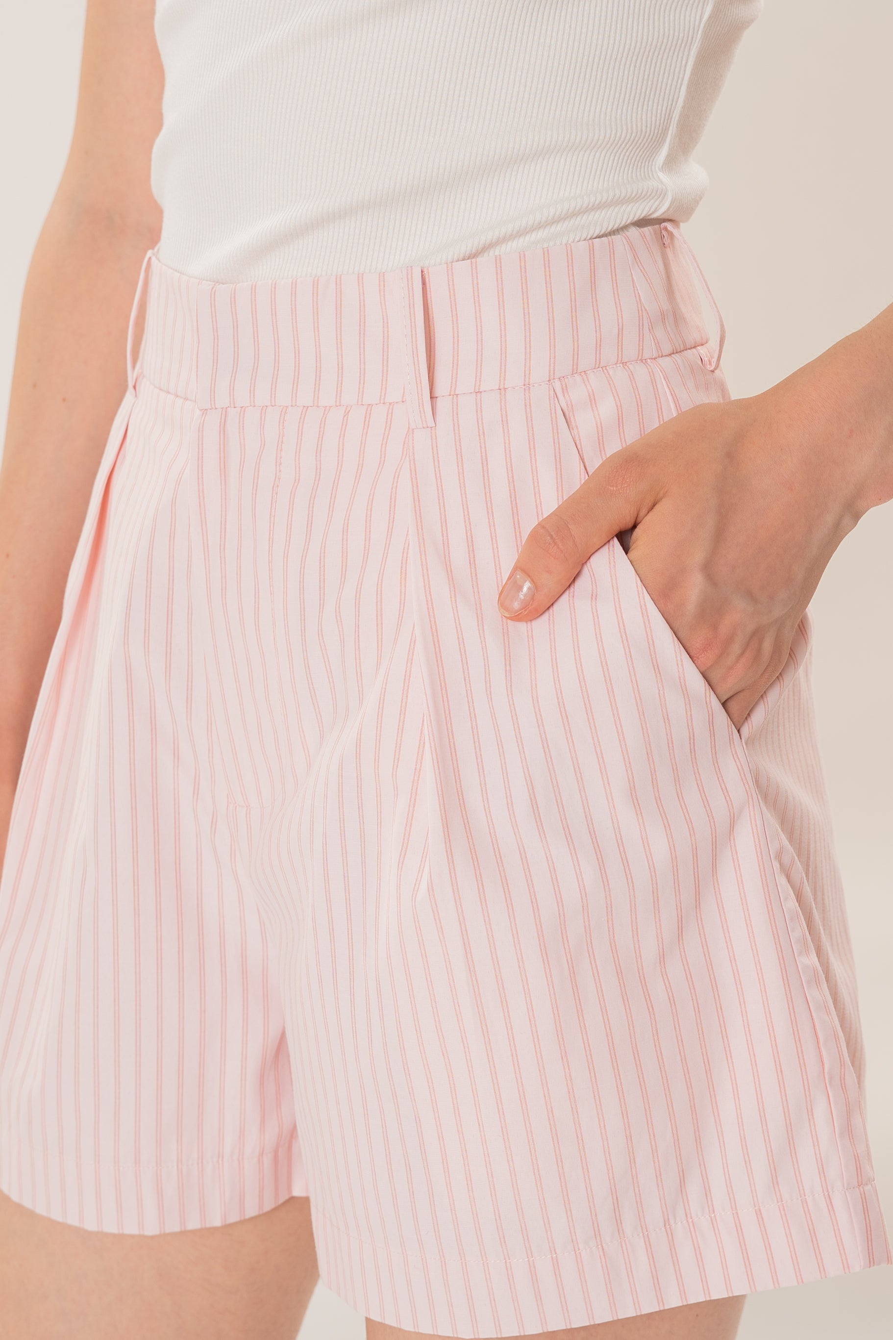 Pleated Shorts in Roseate Stripe