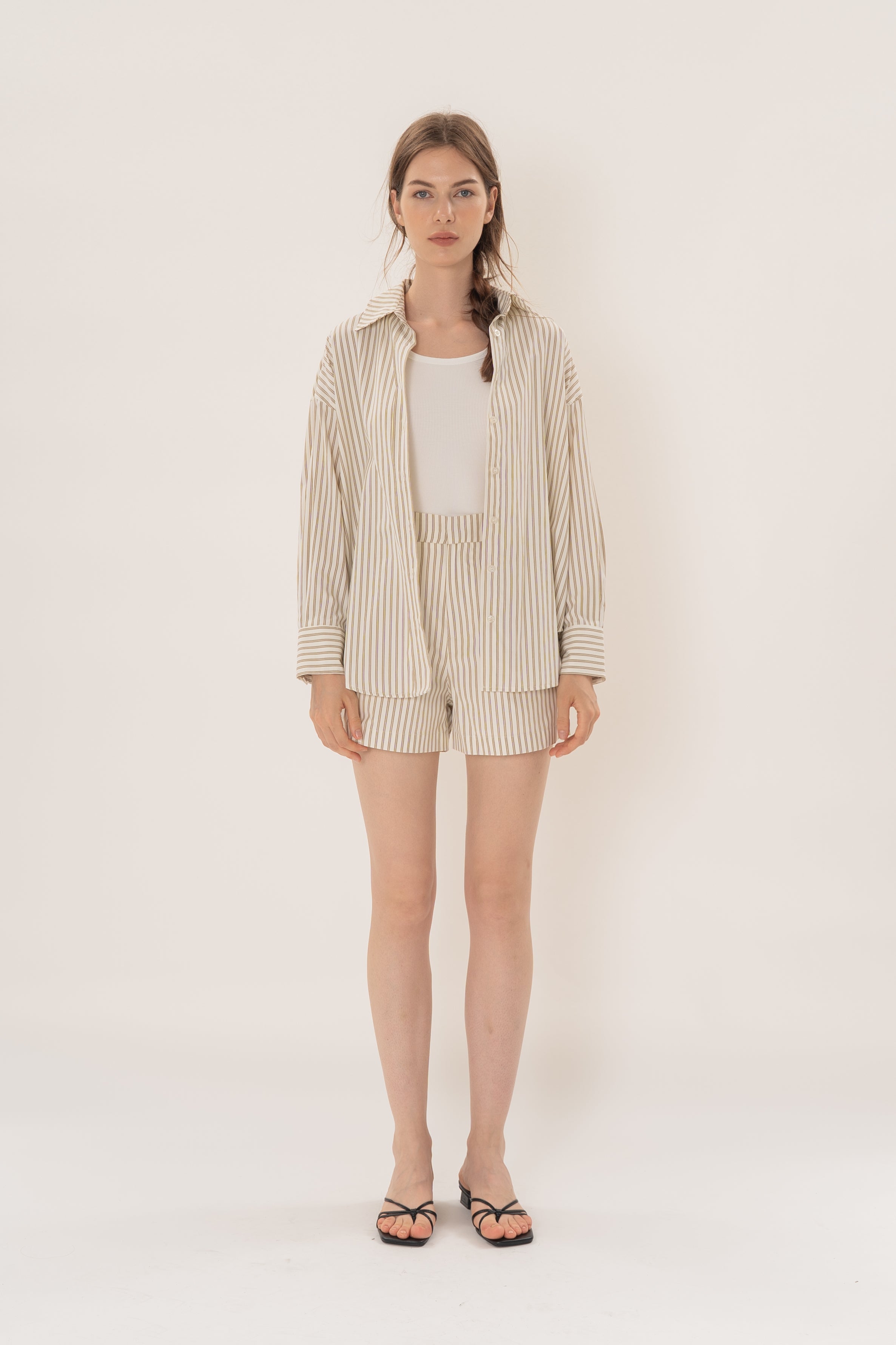 Long Sleeved Shirt in Tan Stripe