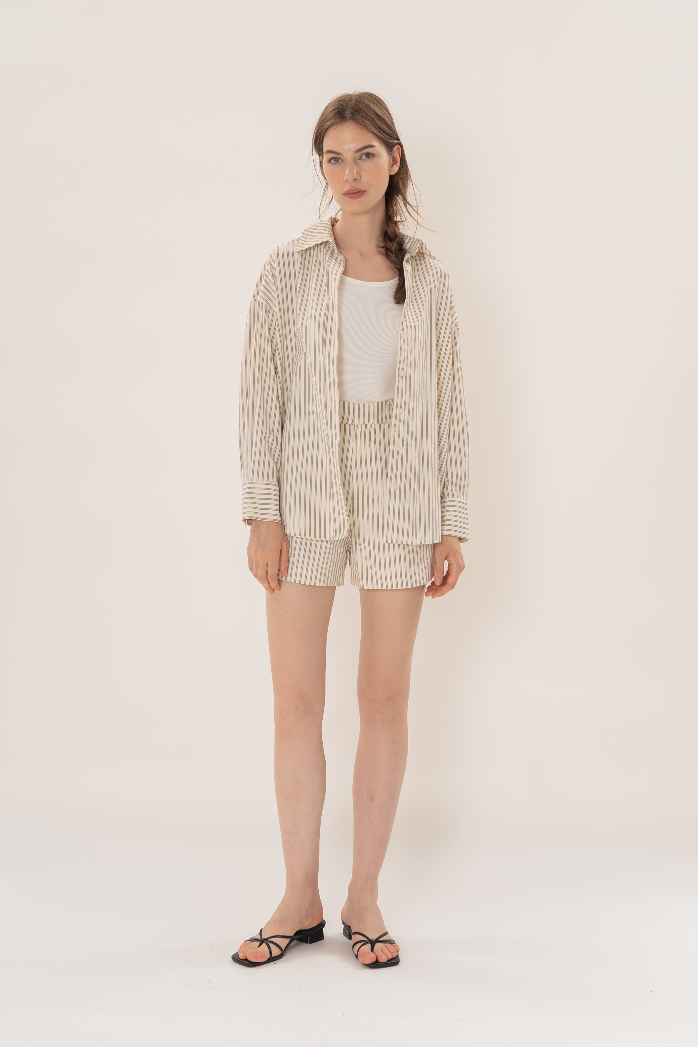 Long Sleeved Shirt in Tan Stripe