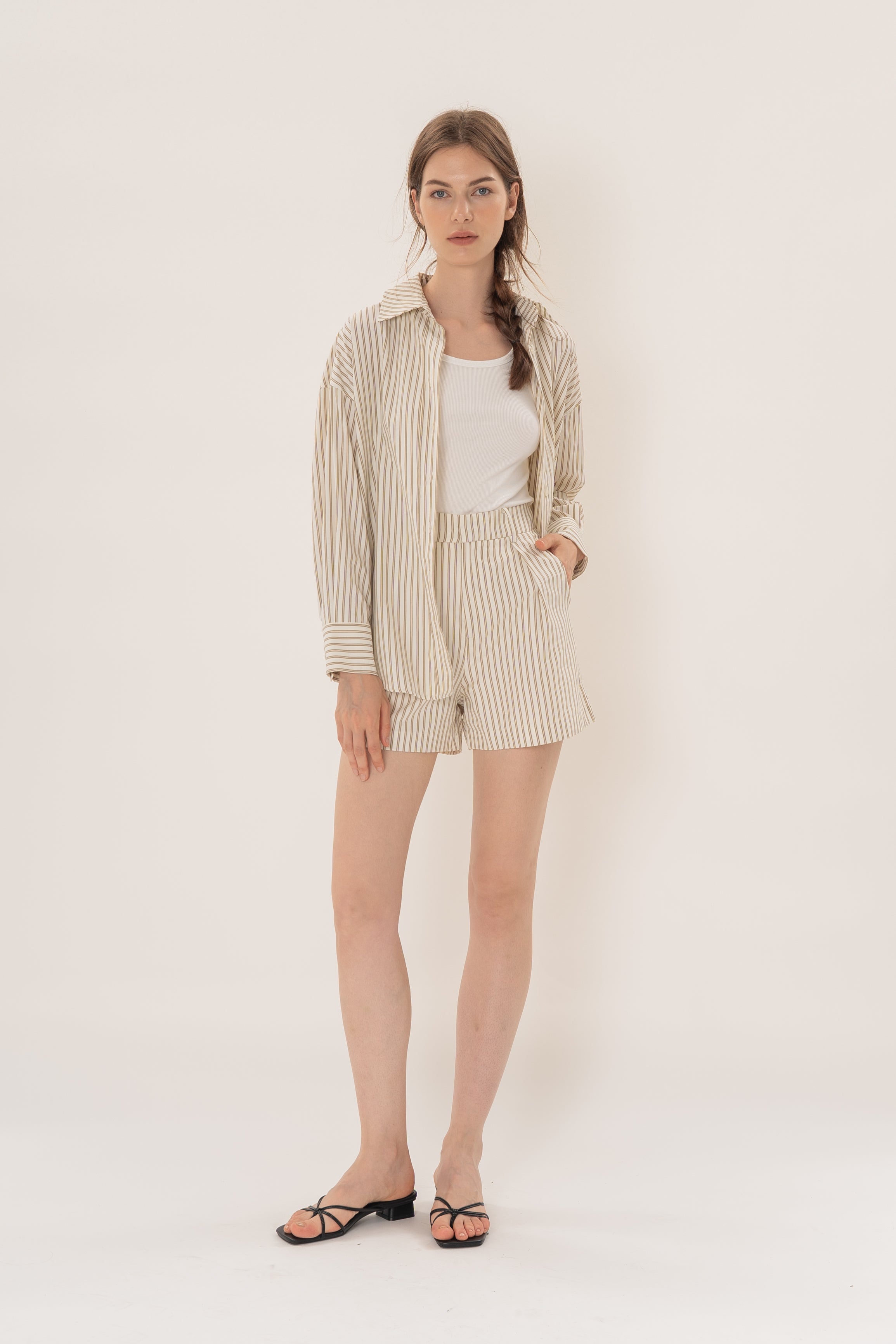Long Sleeved Shirt in Tan Stripe