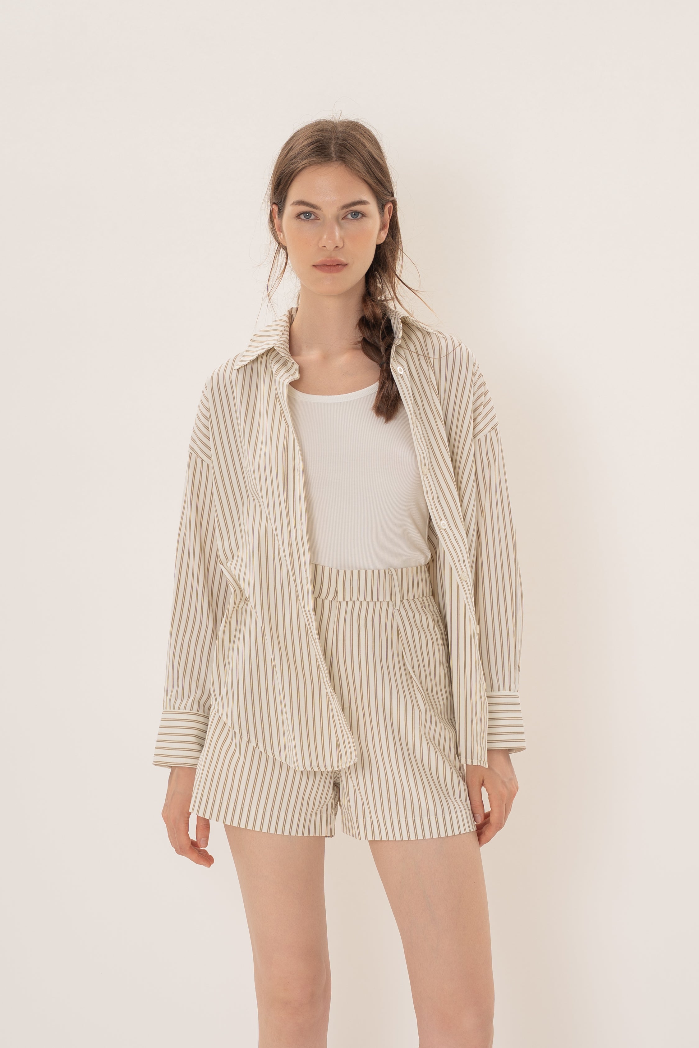 Long Sleeved Shirt in Tan Stripe
