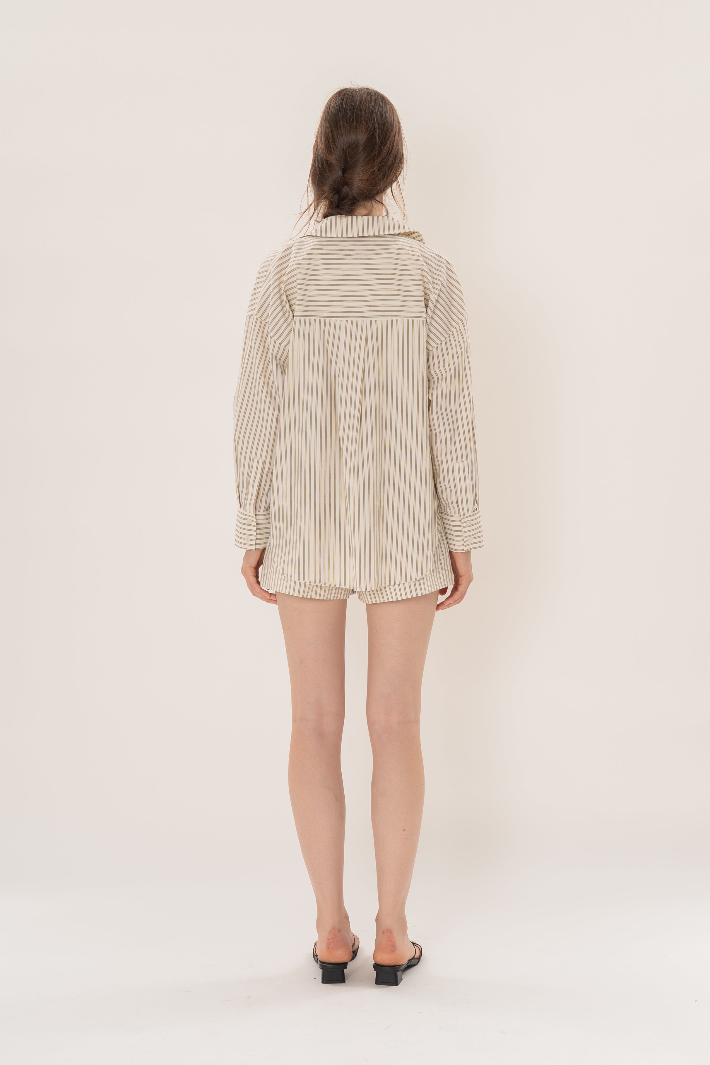 Long Sleeved Shirt in Tan Stripe