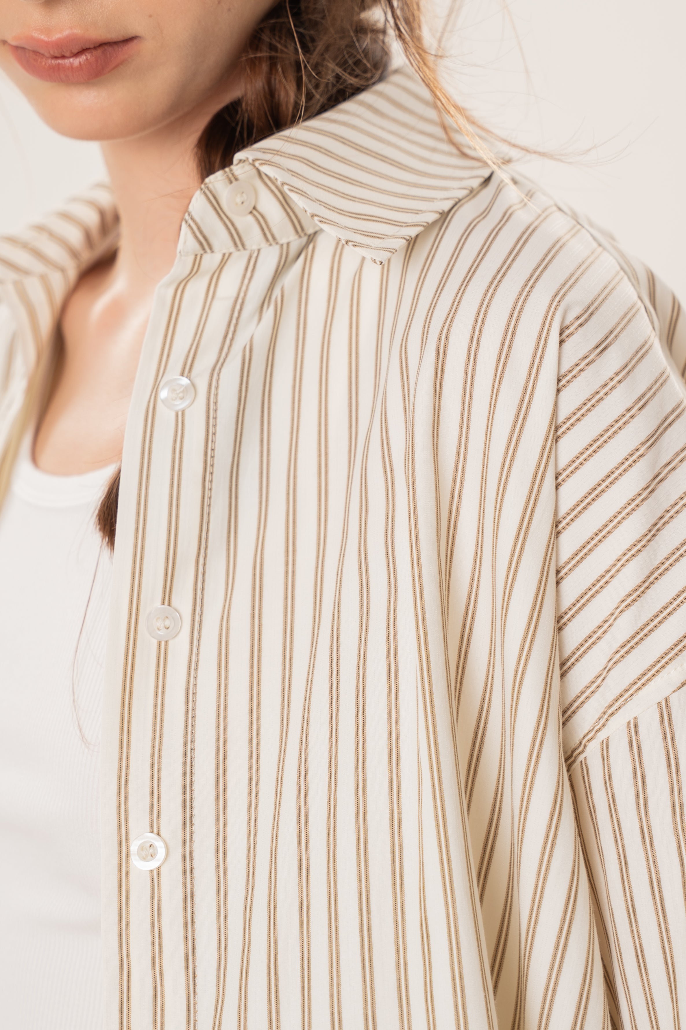 Long Sleeved Shirt in Tan Stripe