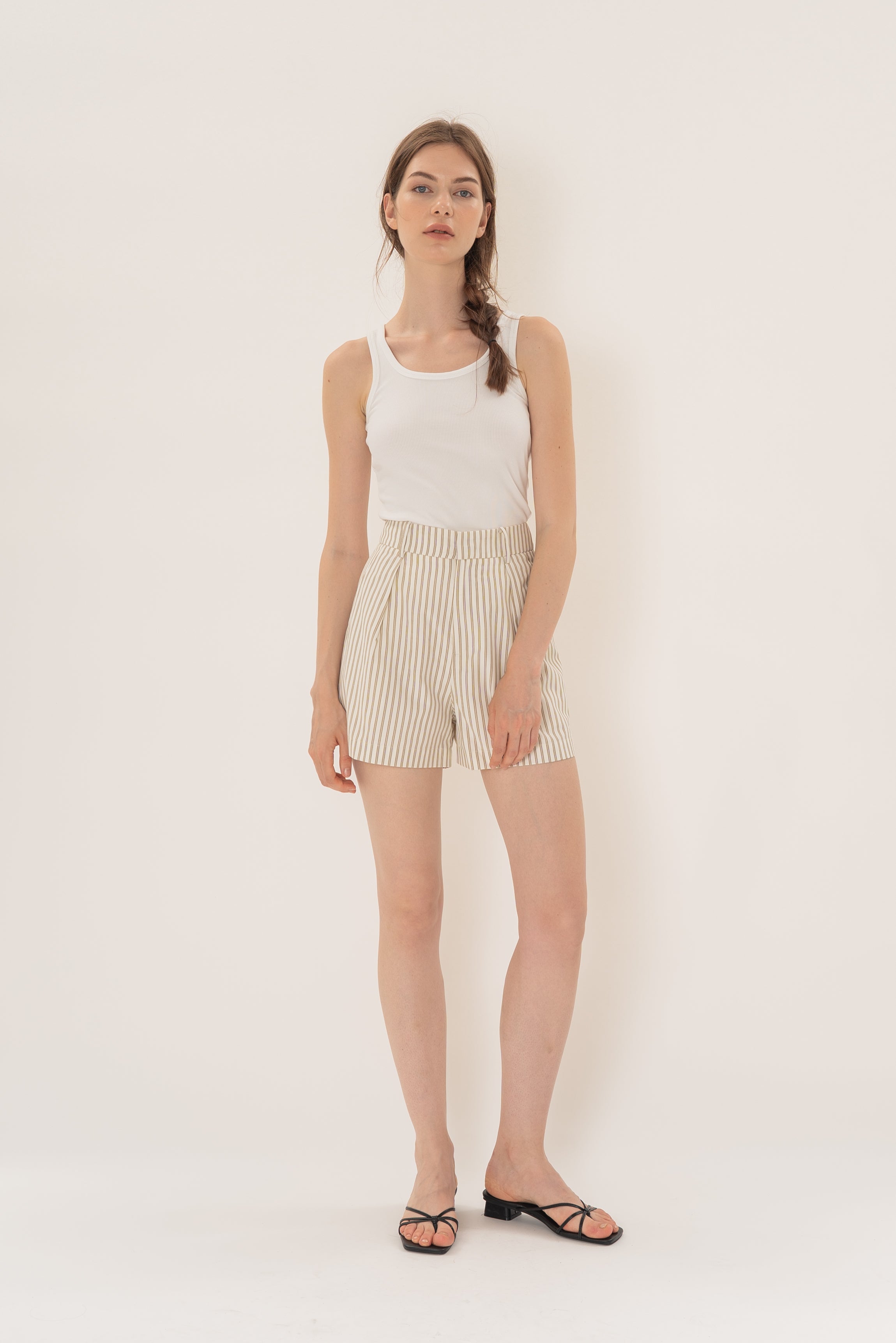 Pleated Shorts in Tan Stripe