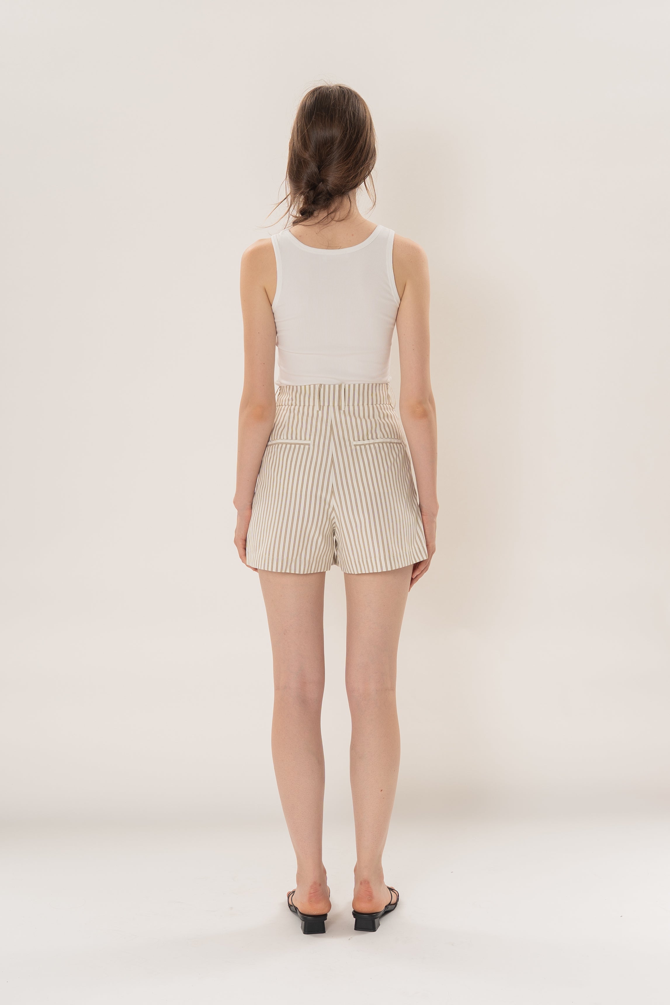 Pleated Shorts in Tan Stripe