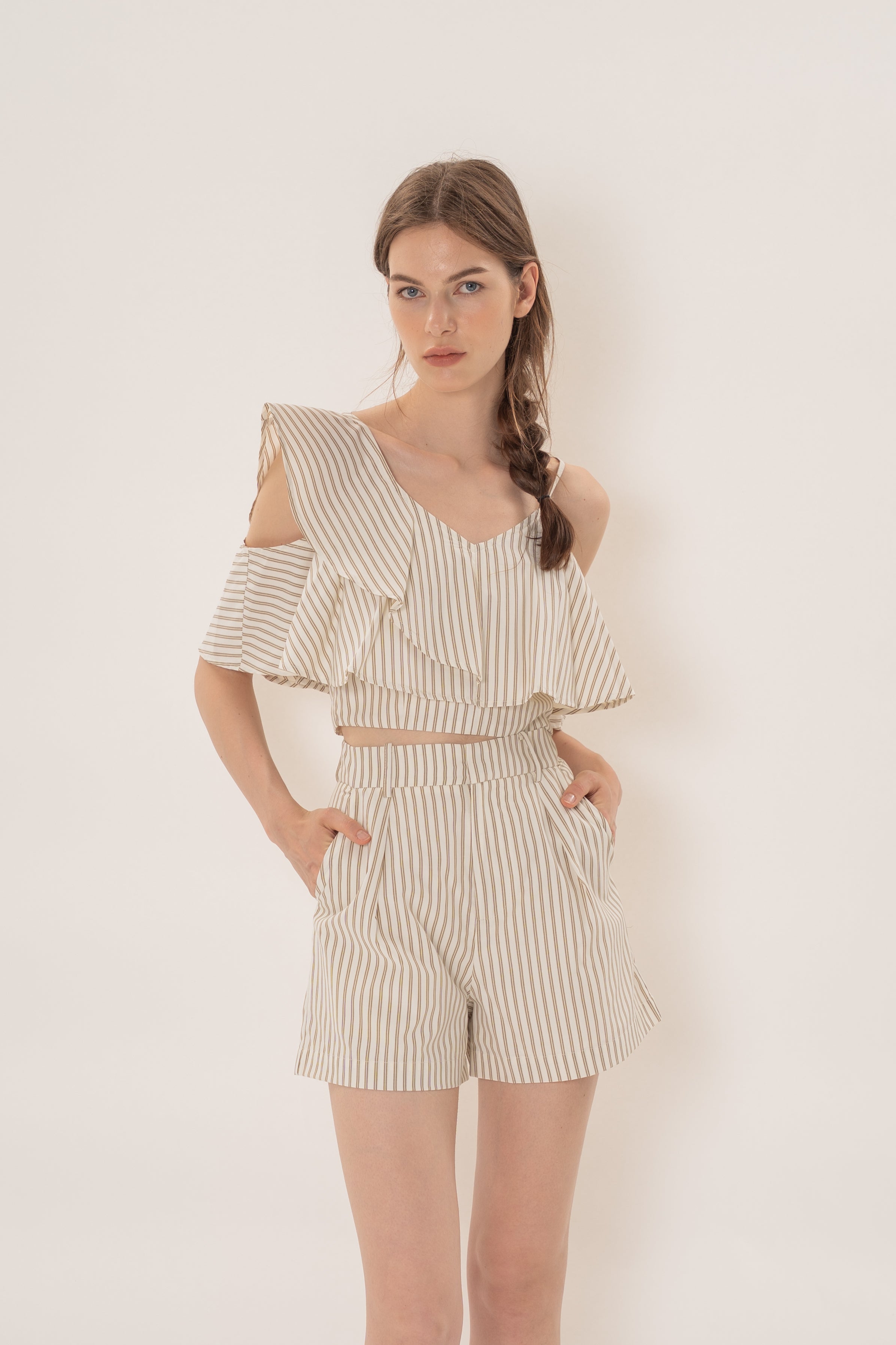 Asymmetrical Top in Tan Stripe