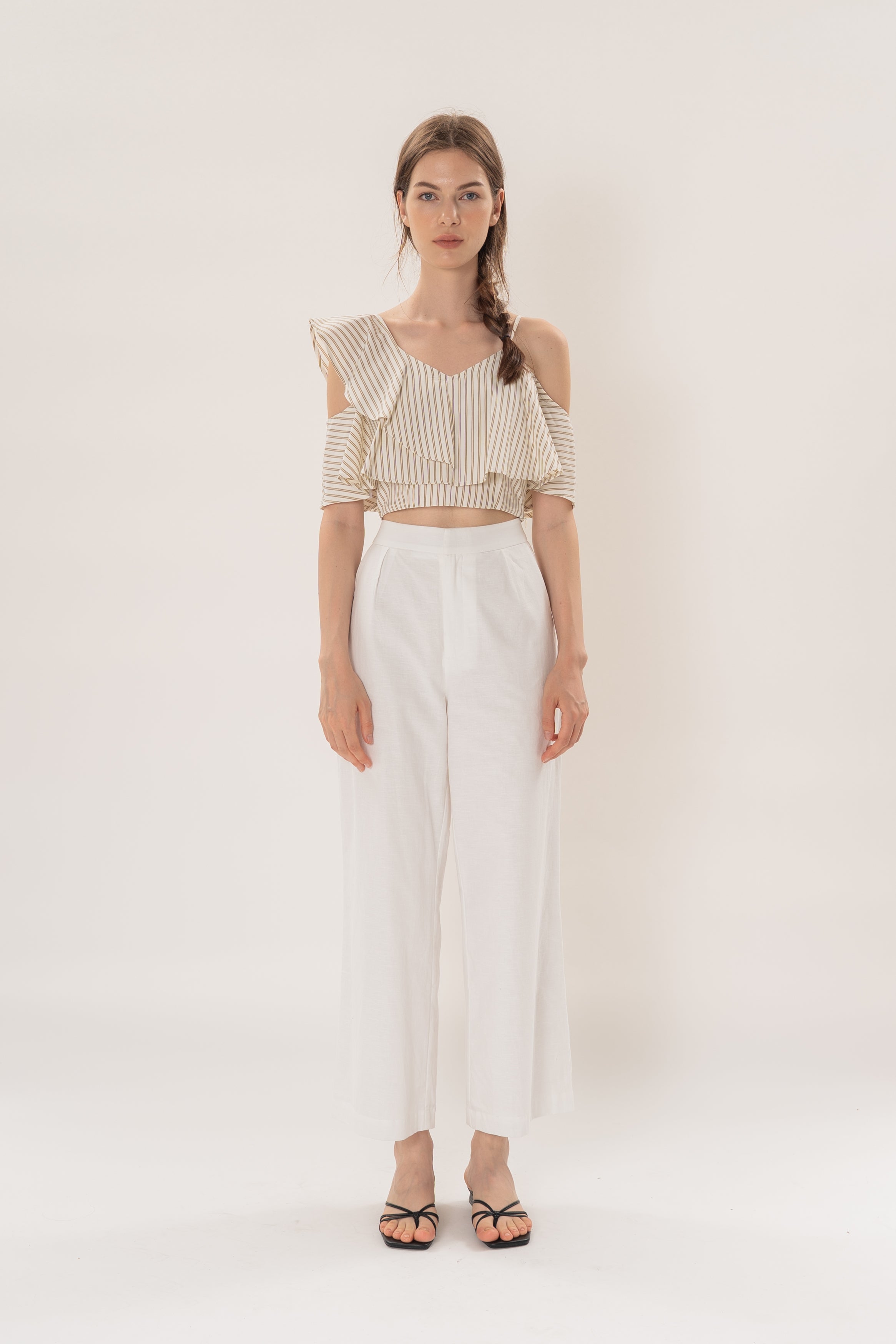 Textured Linen Pleated Trousers in White