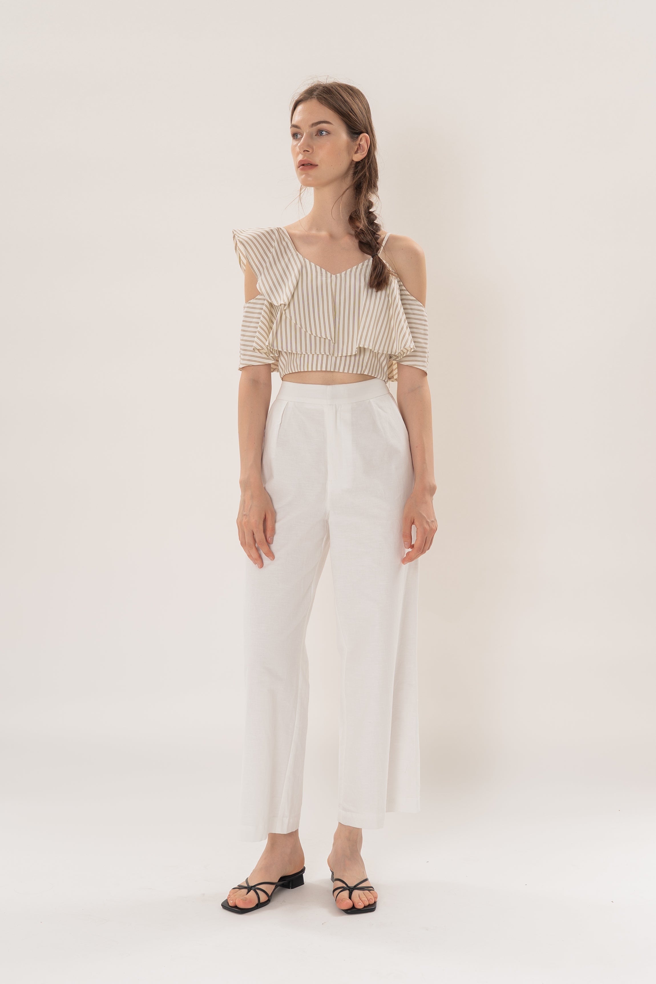 Textured Linen Pleated Trousers in White