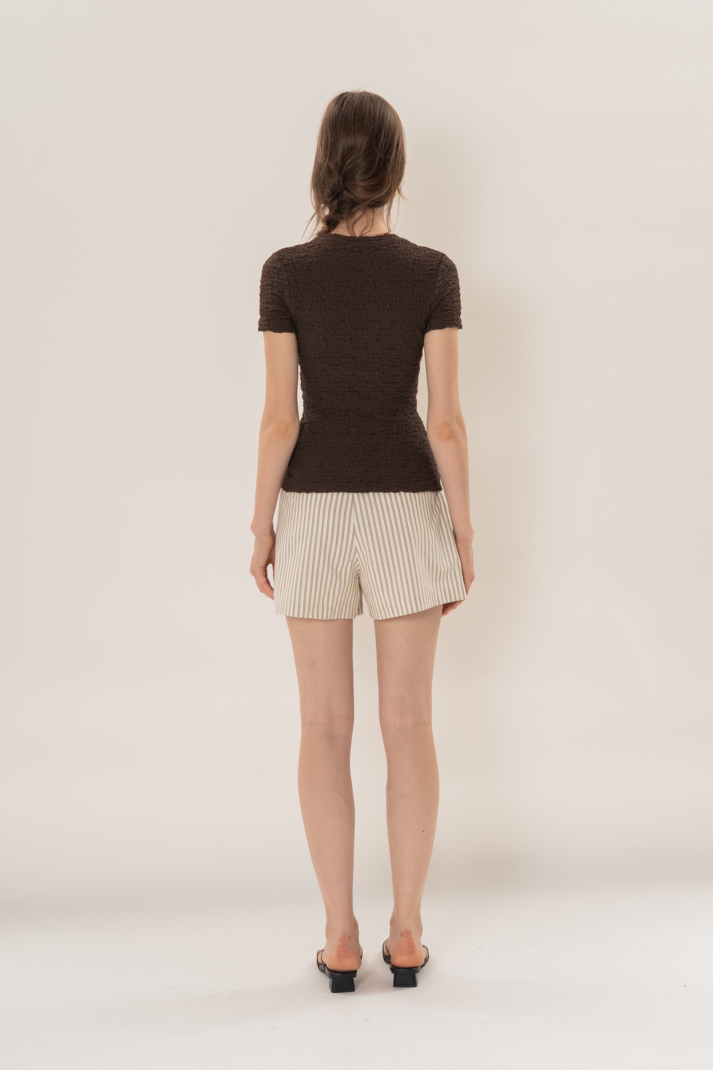 Textured Shirred Tee in Dark Brown