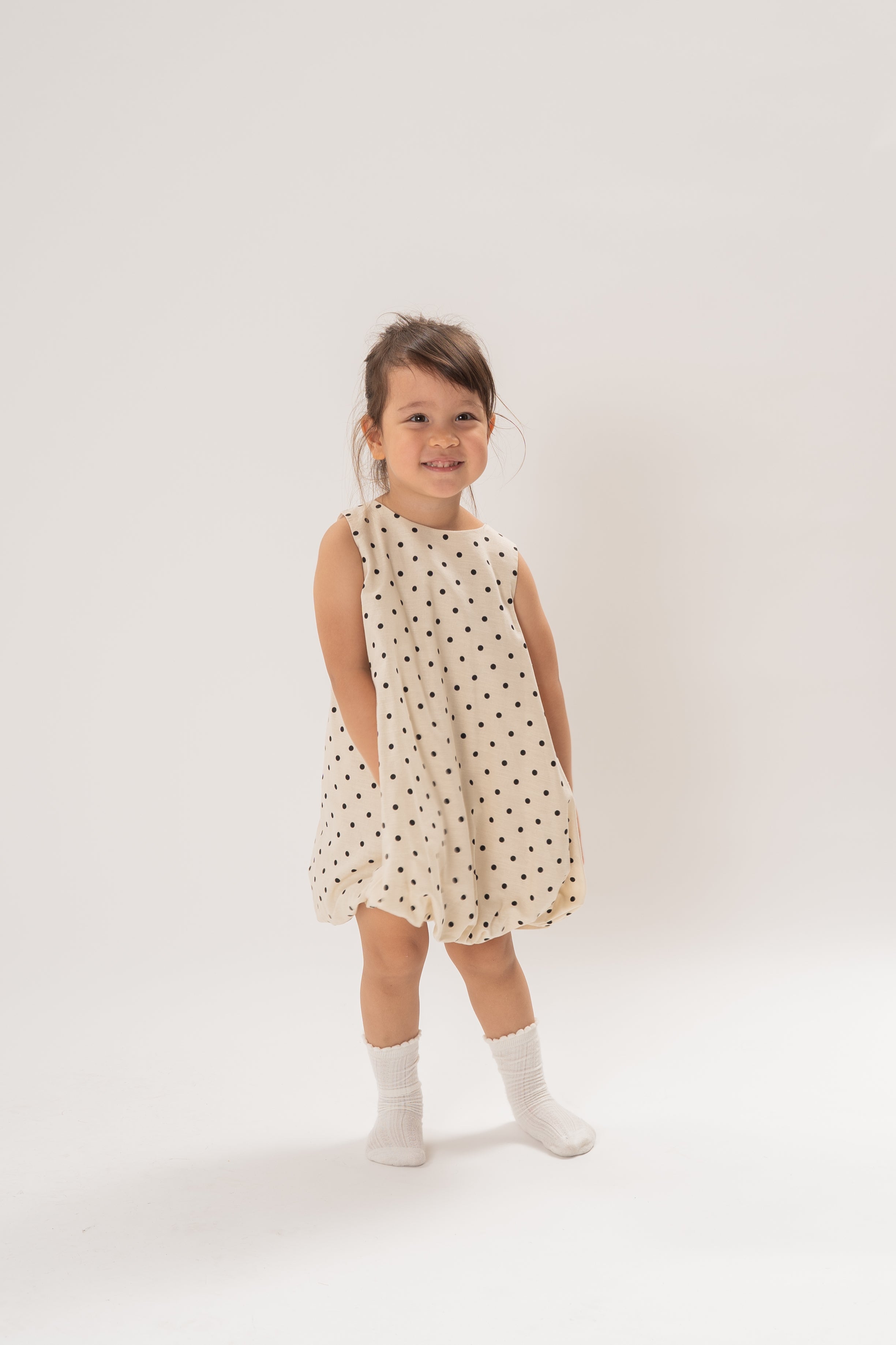 Mini Bubble Hem A-Line Dress in Polka Dot Ivory