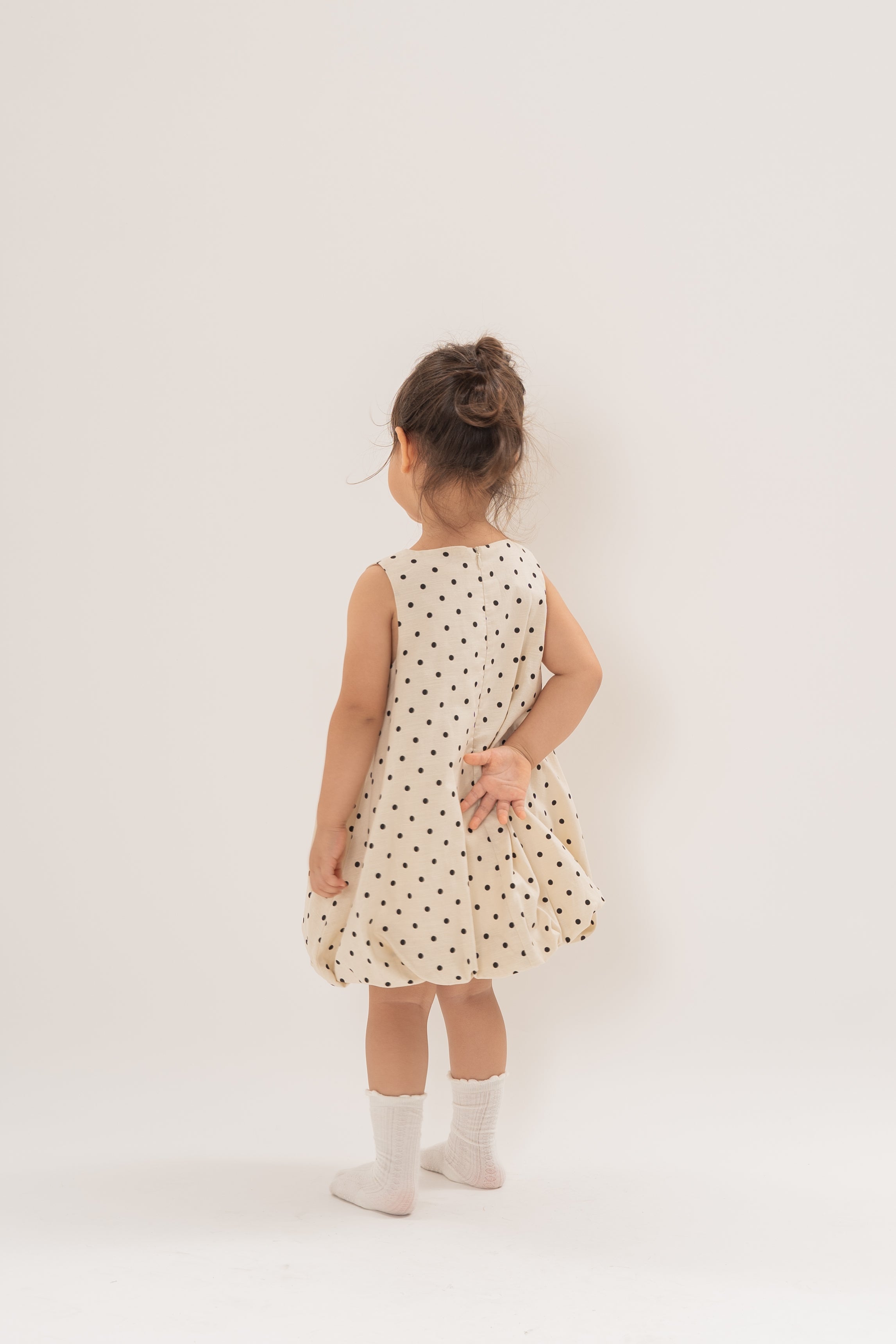 Mini Bubble Hem A-Line Dress in Polka Dot Ivory