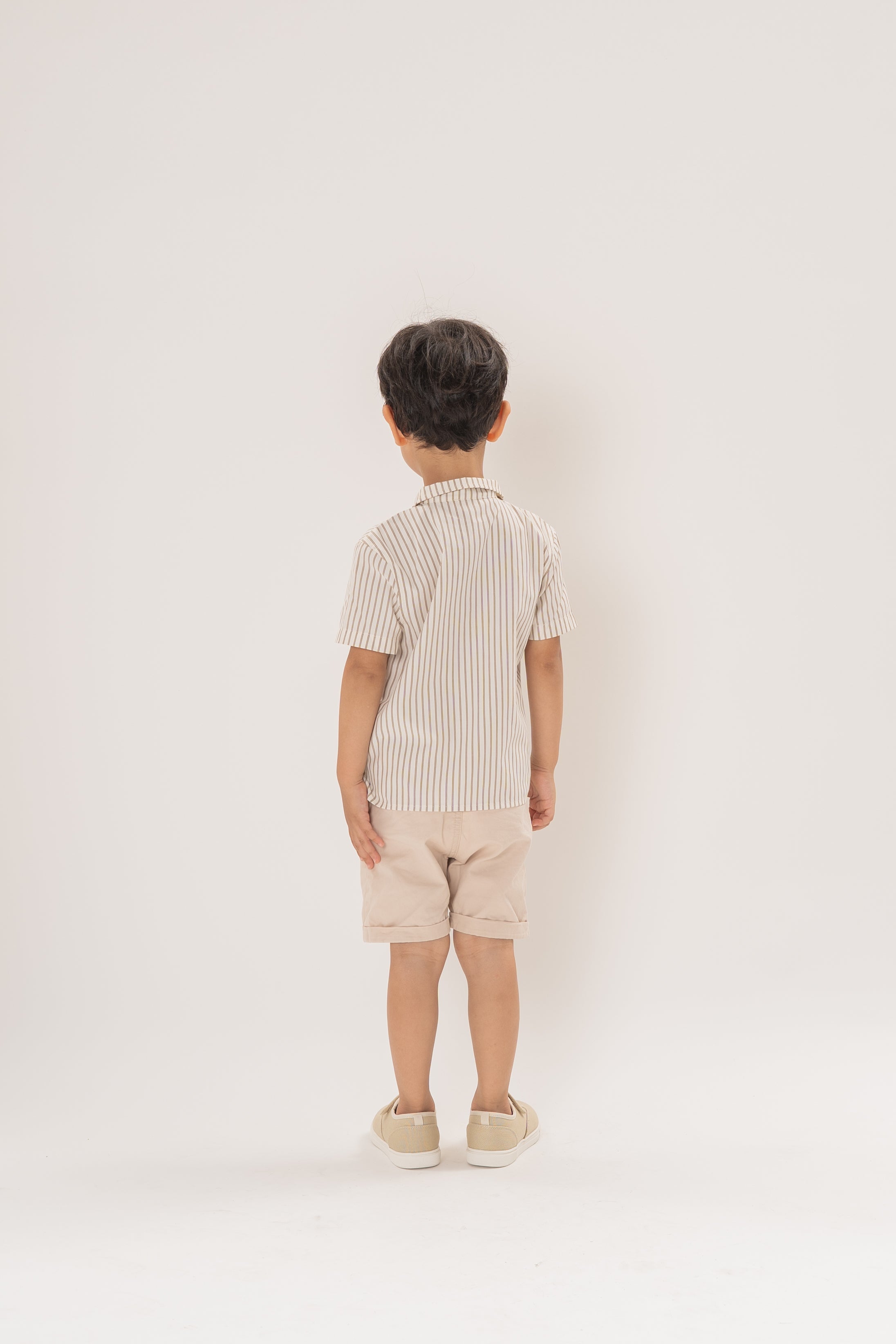 Mini Short Sleeve Pocket Shirt in Tan Stripe
