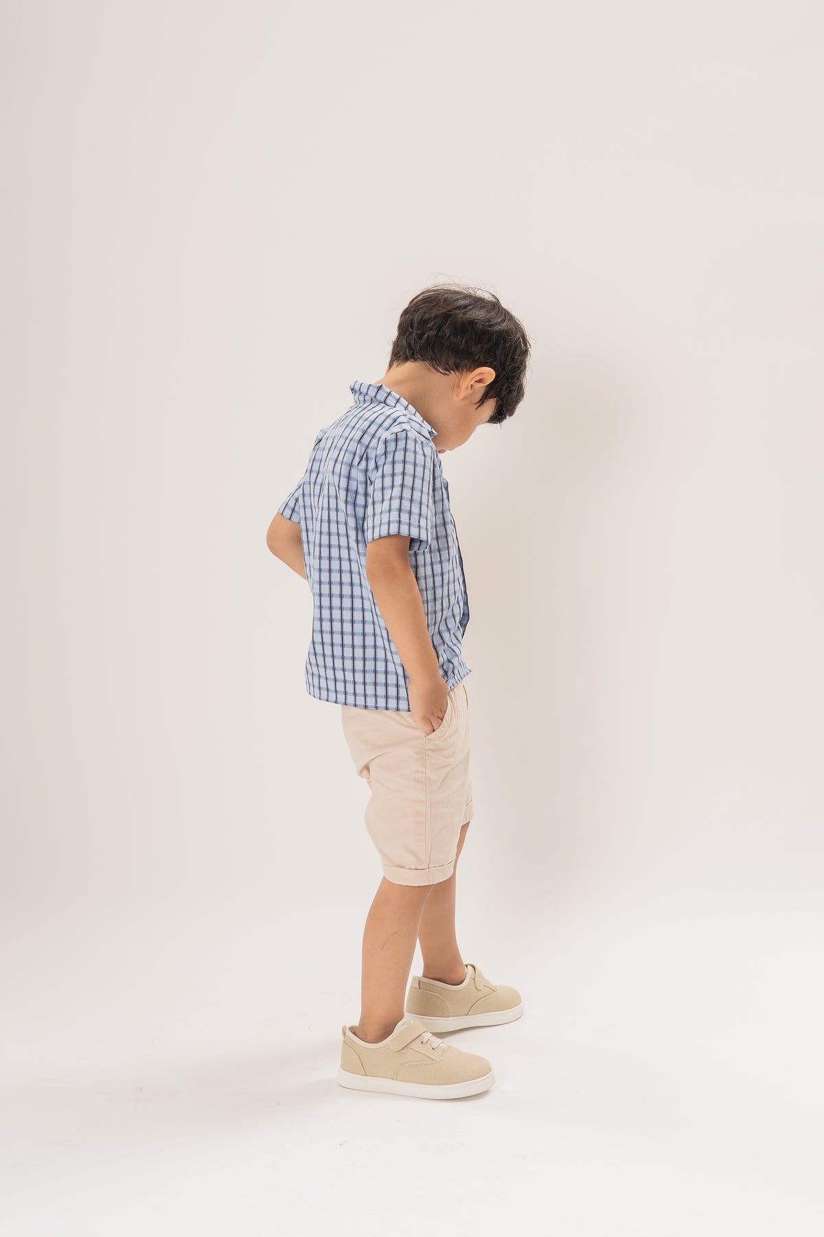 Mini Short Sleeve Pocket Shirt in Ocean Blue Gingham