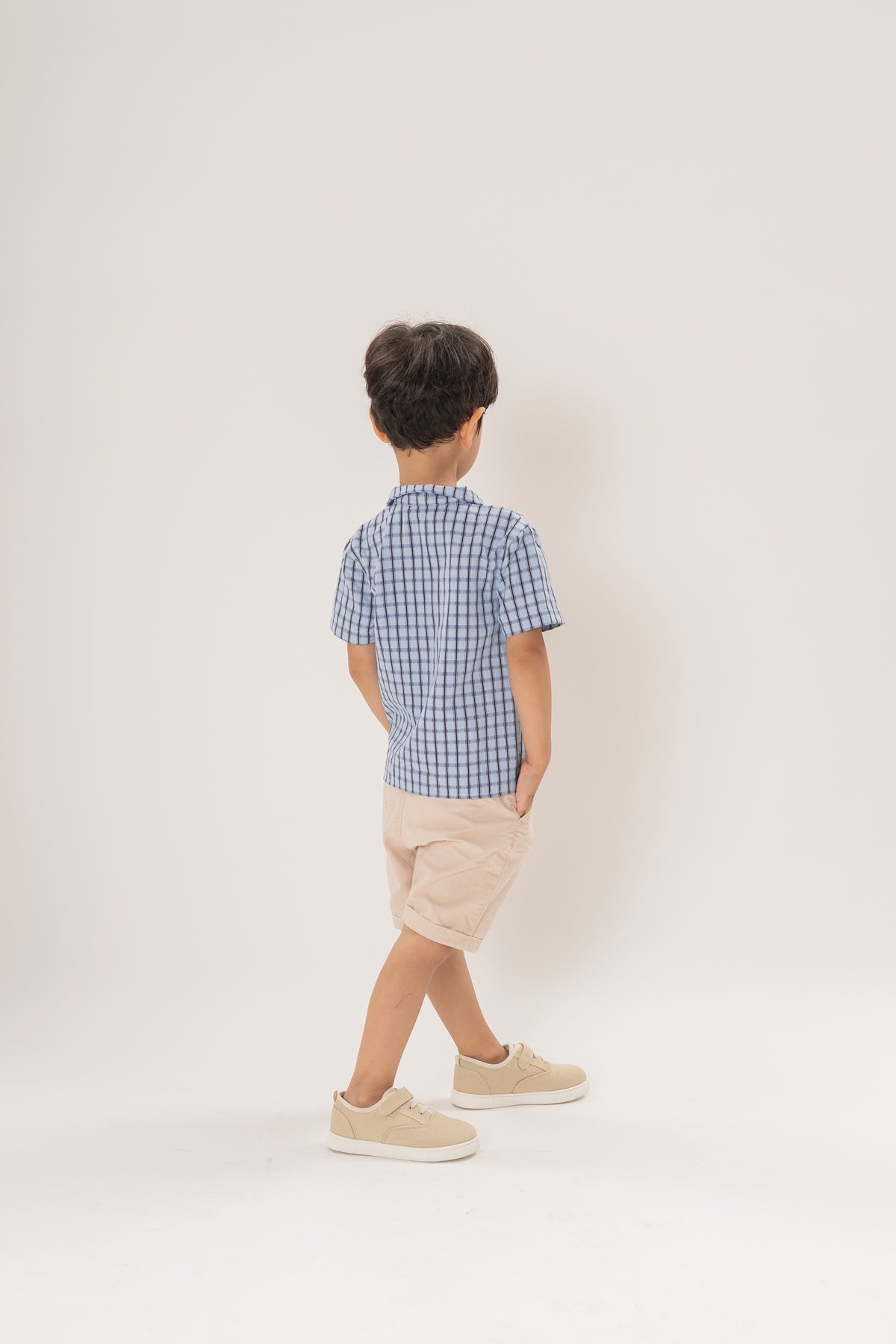 Mini Short Sleeve Pocket Shirt in Ocean Blue Gingham