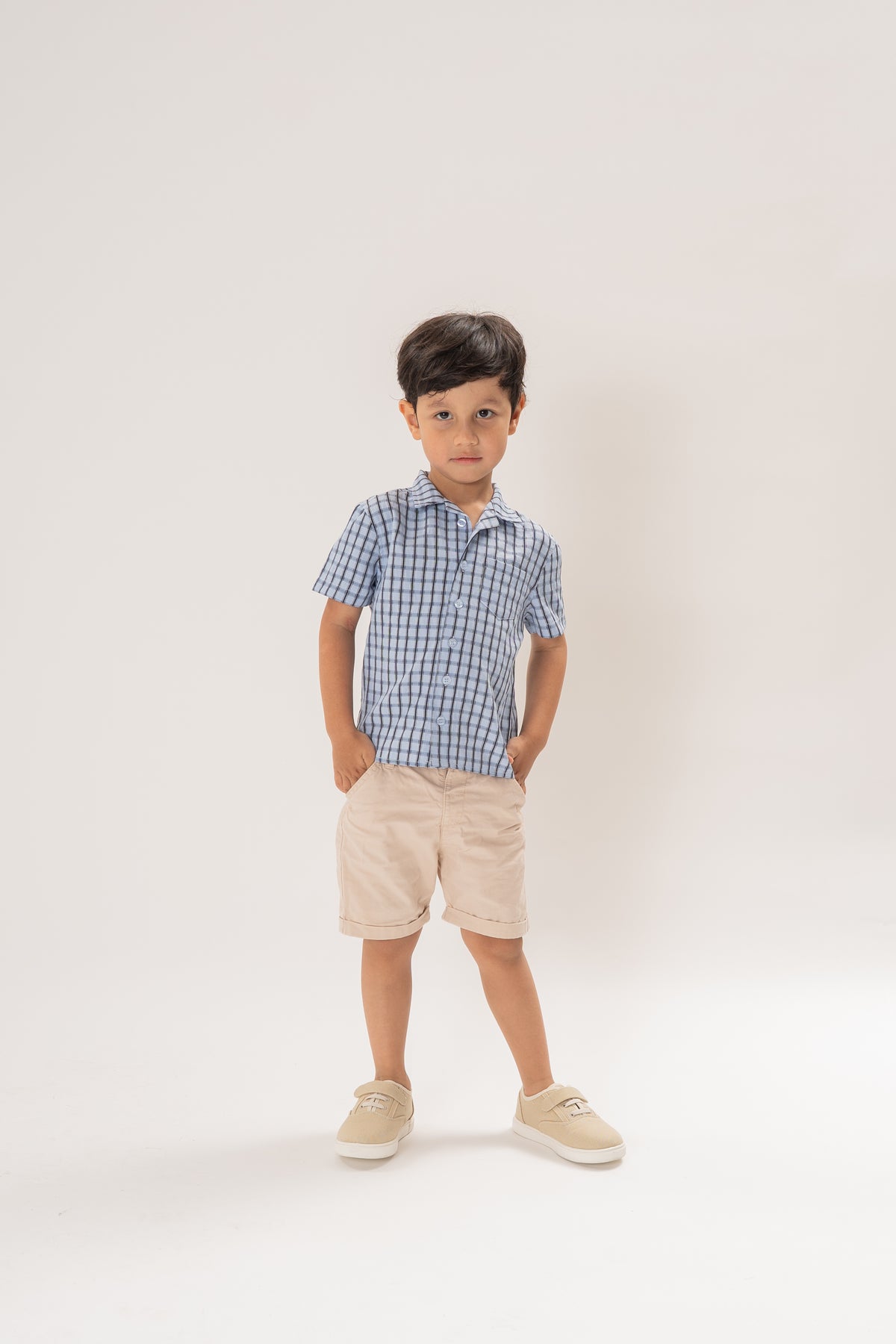 Mini Short Sleeve Pocket Shirt in Ocean Blue Gingham