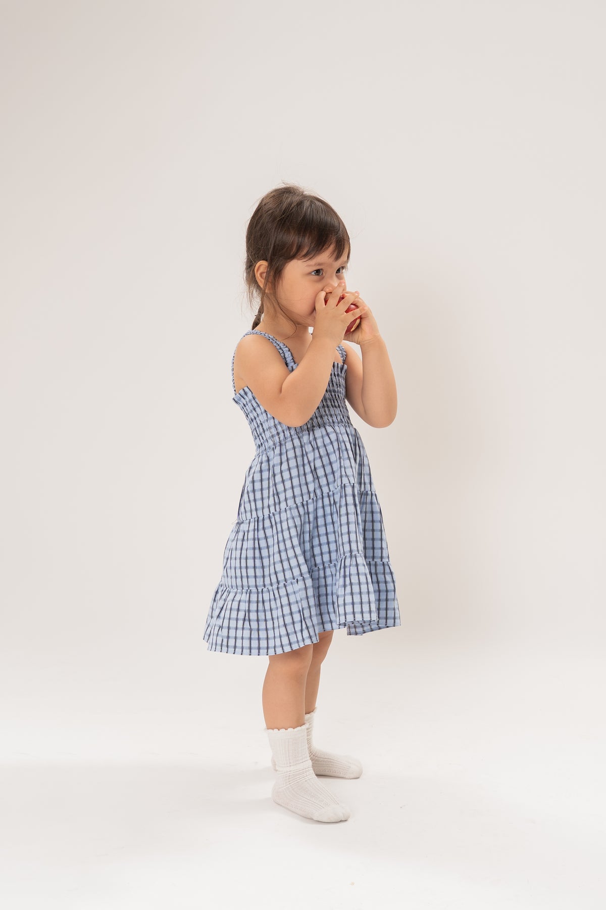 Mini Tiered Smocked Dress in Ocean Blue Gingham