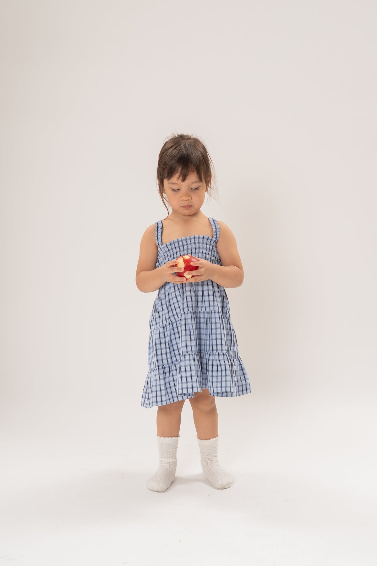 Mini Tiered Smocked Dress in Ocean Blue Gingham
