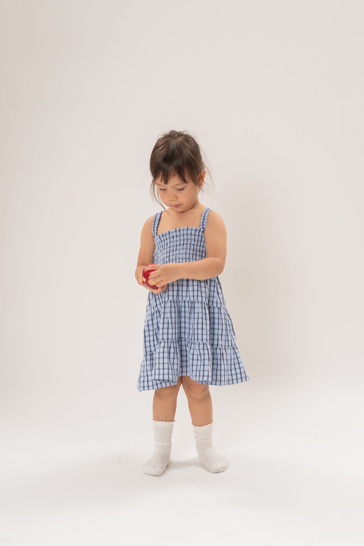 Mini Tiered Smocked Dress in Ocean Blue Gingham