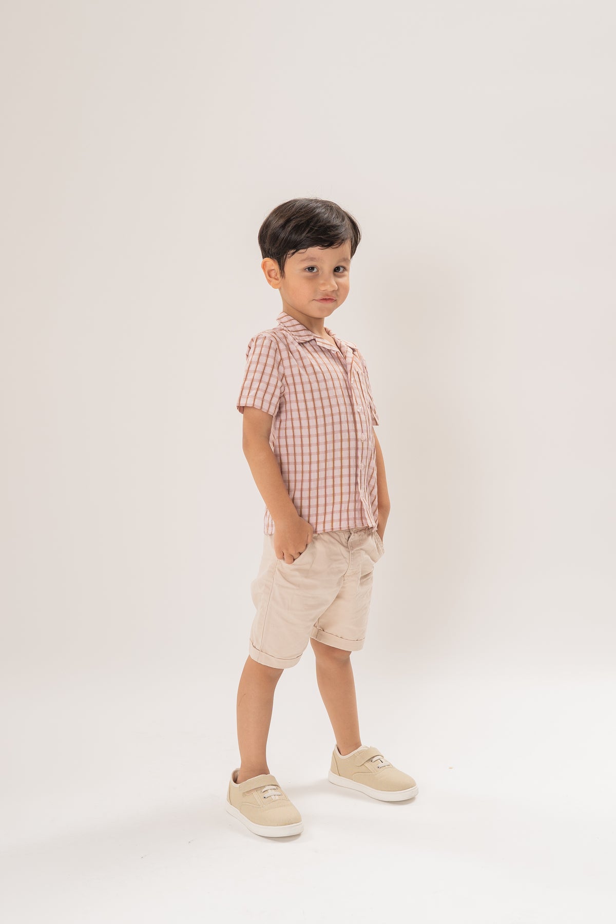 Mini Short Sleeve Pocket Shirt in Rosewood Gingham