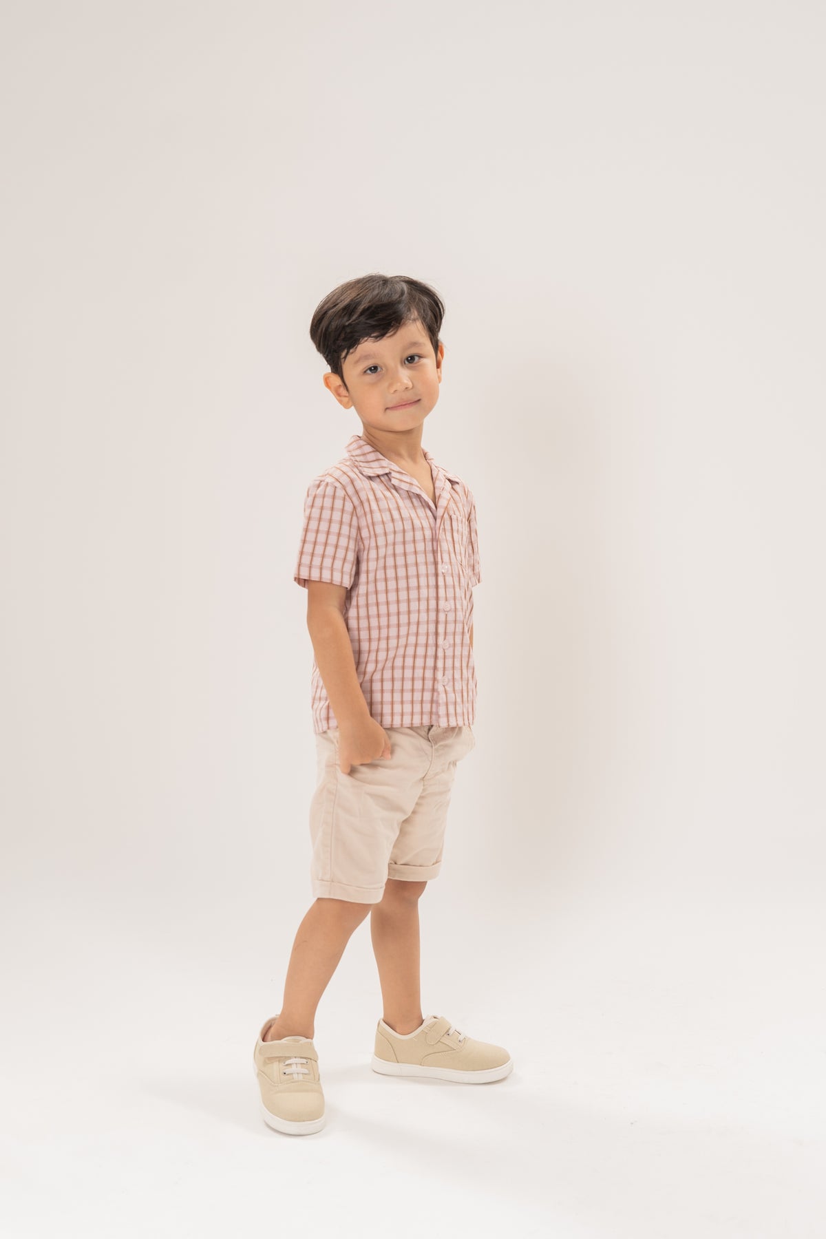 Mini Short Sleeve Pocket Shirt in Rosewood Gingham