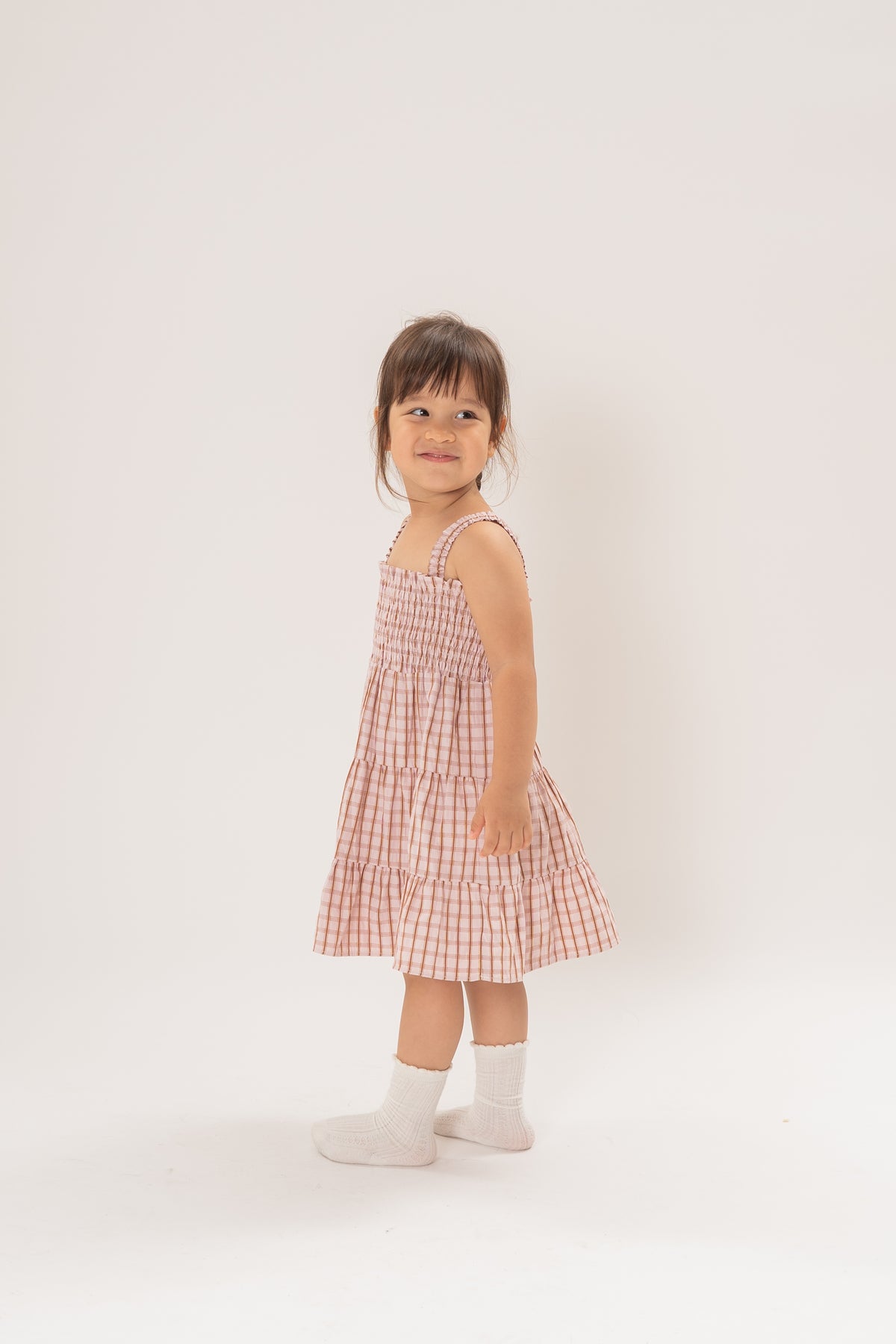 Mini Tiered Smocked Dress in Rosewood Gingham