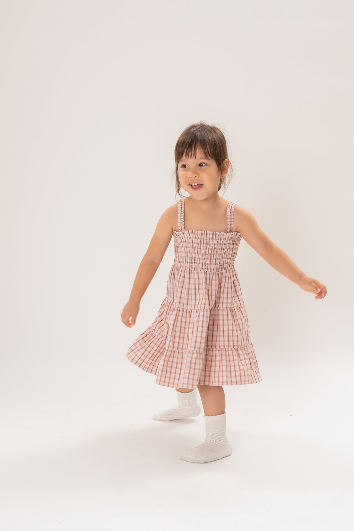 Mini Tiered Smocked Dress in Rosewood Gingham