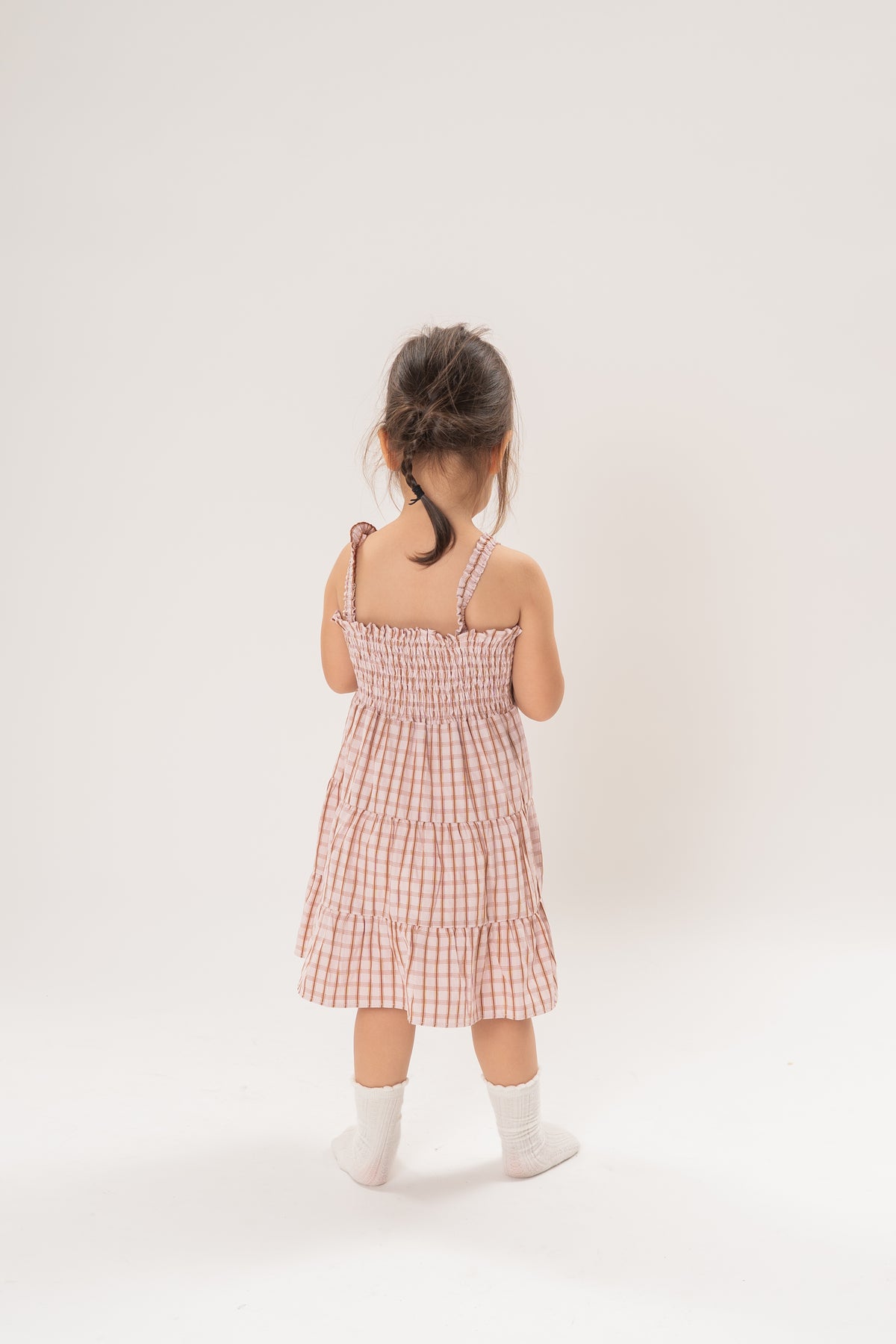 Mini Tiered Smocked Dress in Rosewood Gingham