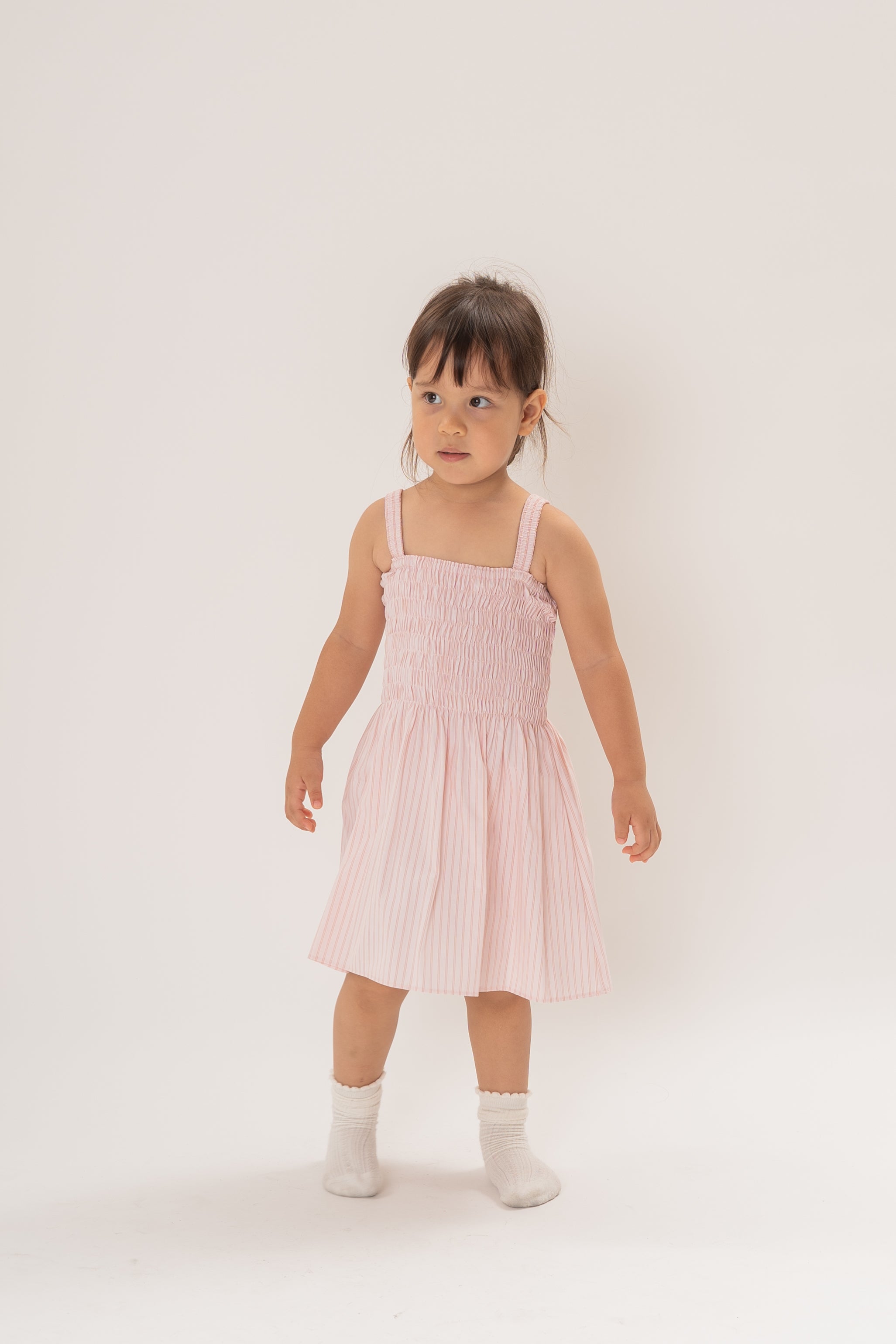 Mini Cami Shirred Dress in Roseate Stripe