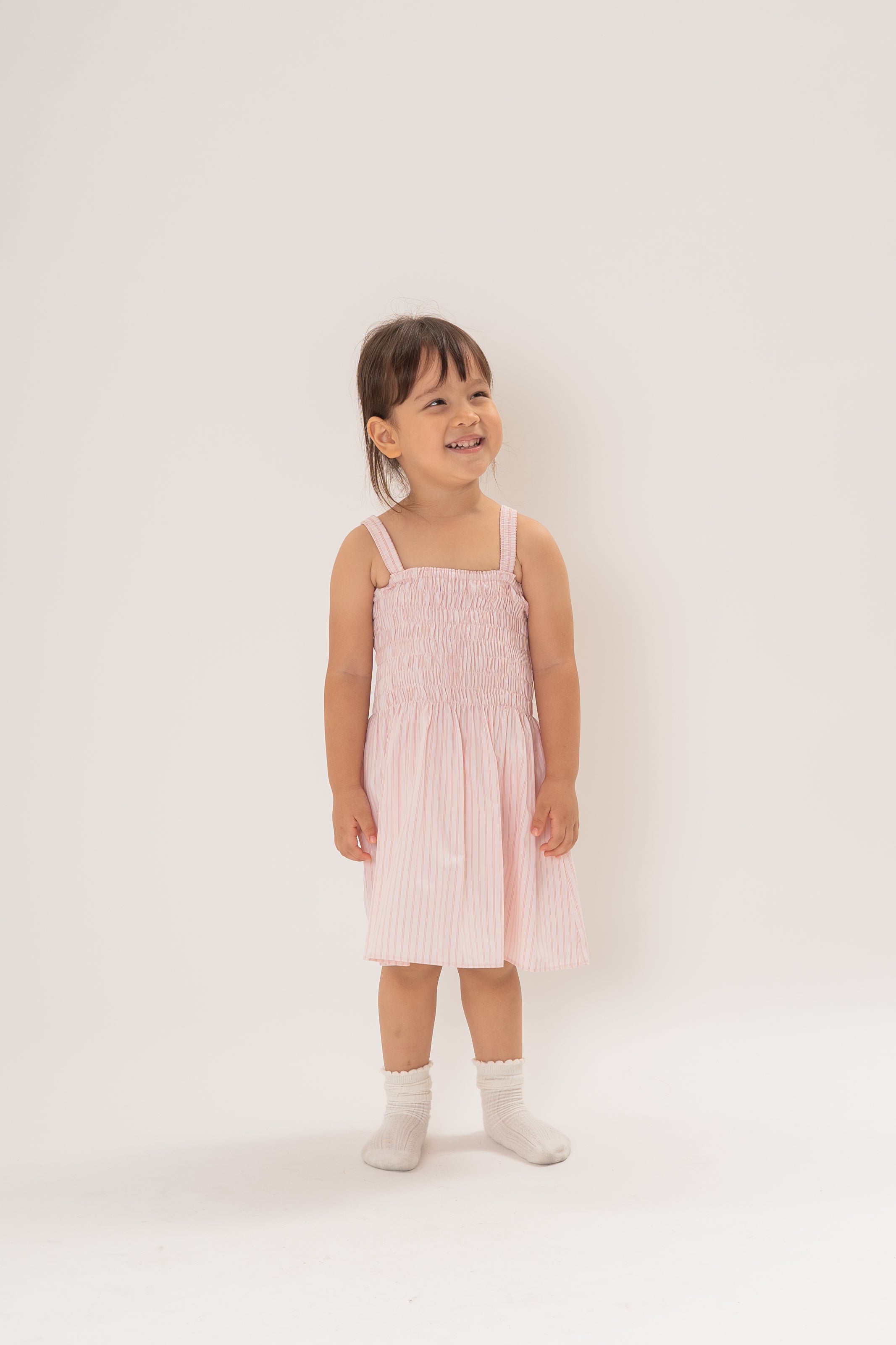 Mini Cami Shirred Dress in Roseate Stripe