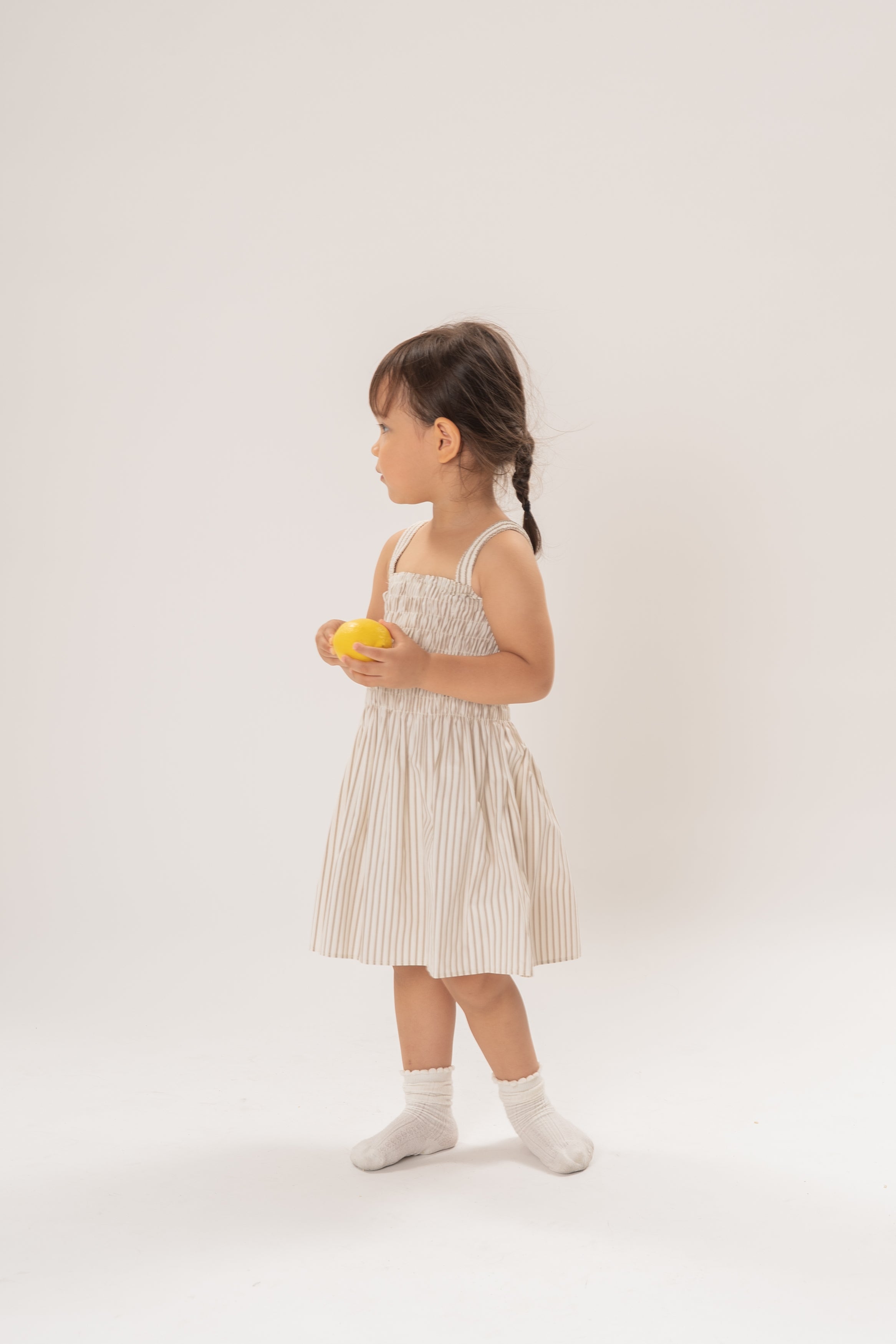 Mini Cami Shirred Dress in Tan Stripe