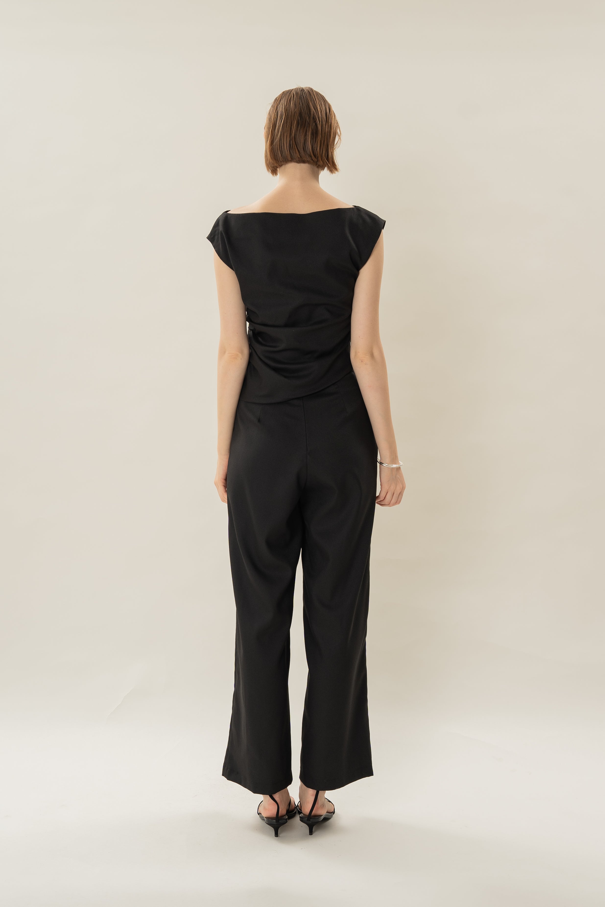 Asymmetrical Ruched Waist Blouse in Black