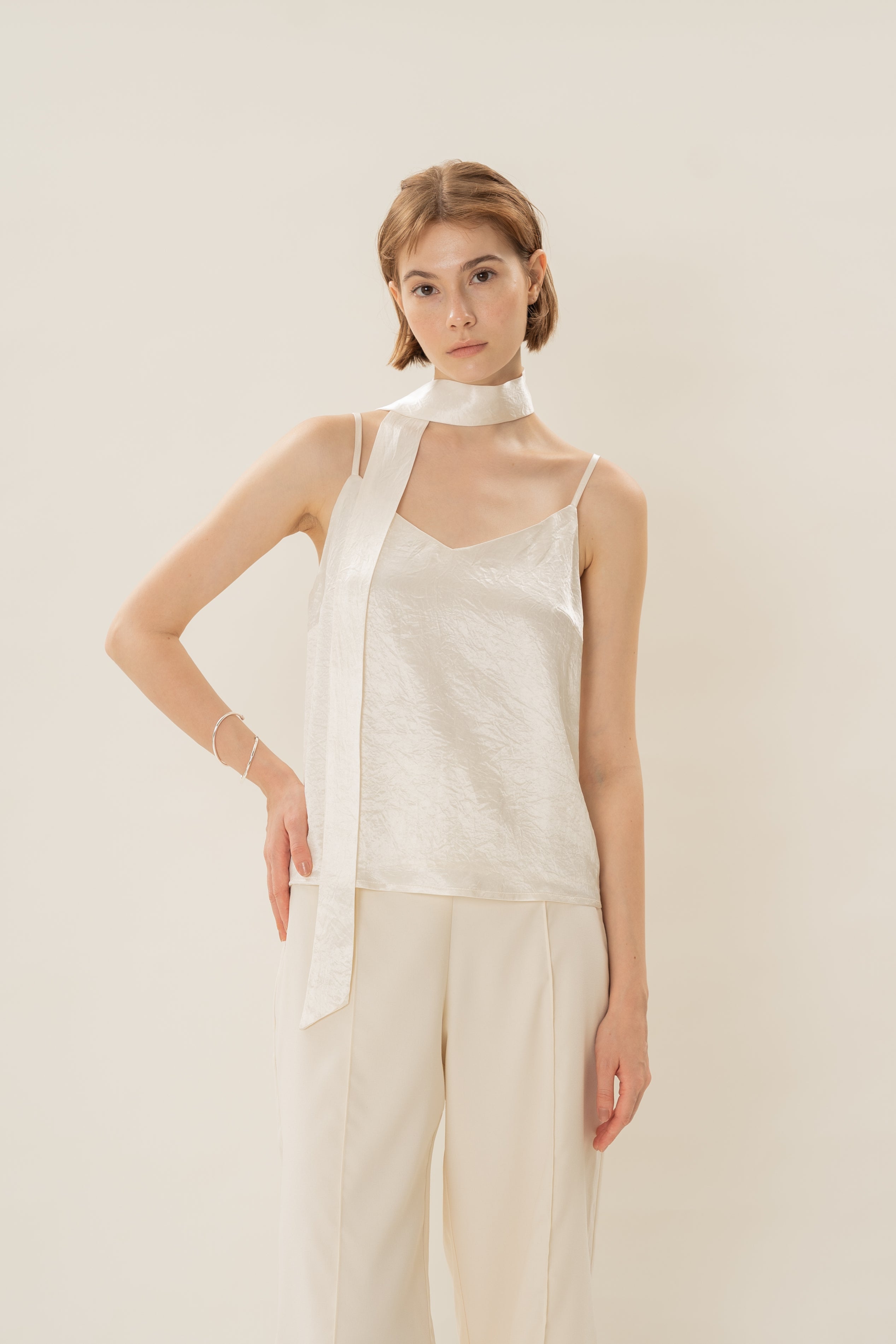 Satin Camisole Slip Top in Ivory