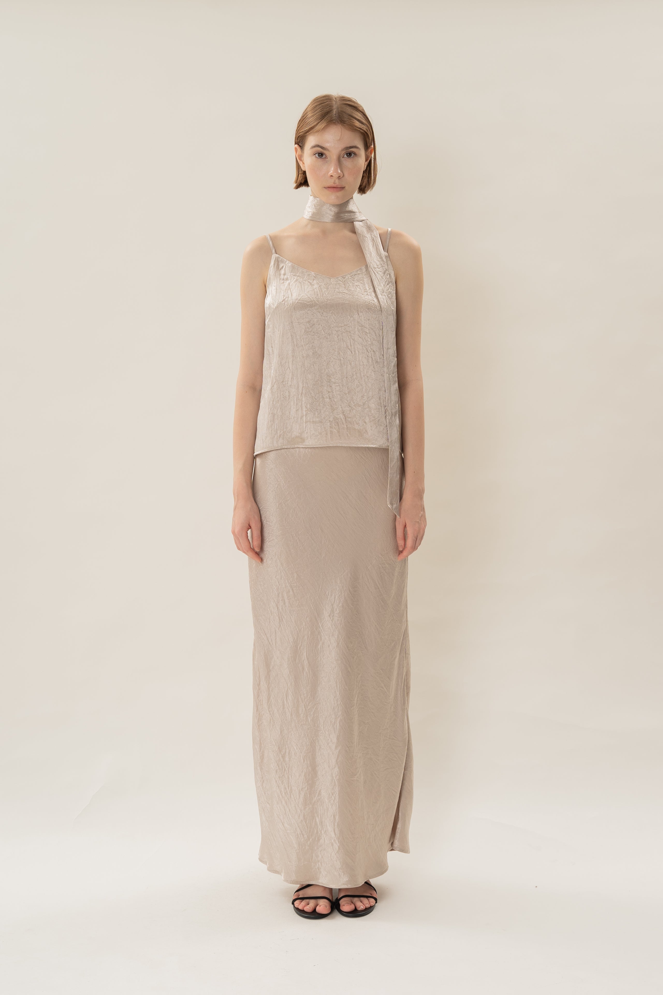 Satin Camisole Slip Top in Taupe